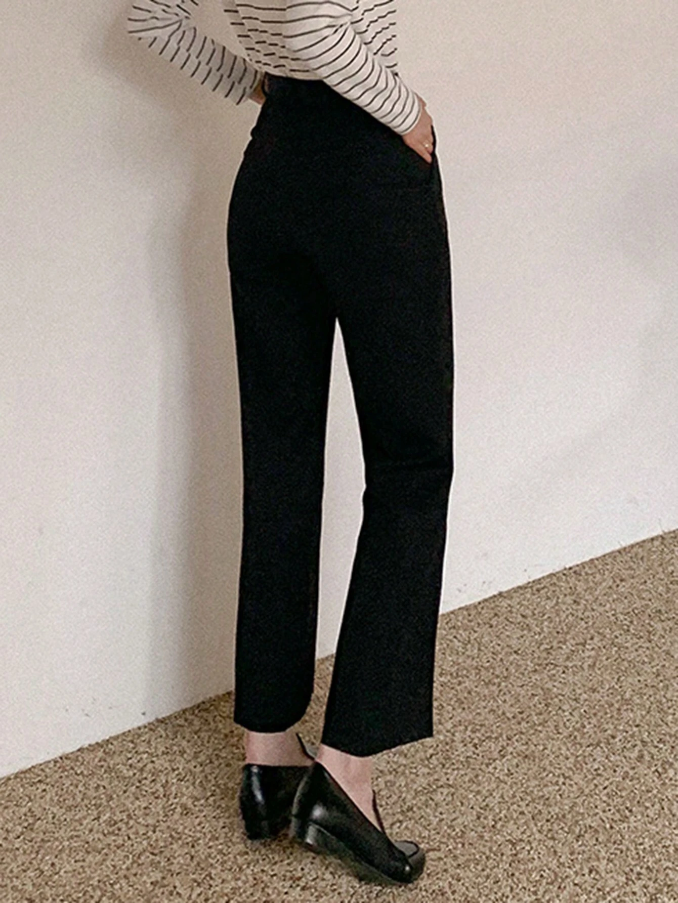 DAZY Pantalon droit décontracté à poches de couleur unie, coupe ample, tenue de bureau — vue 4