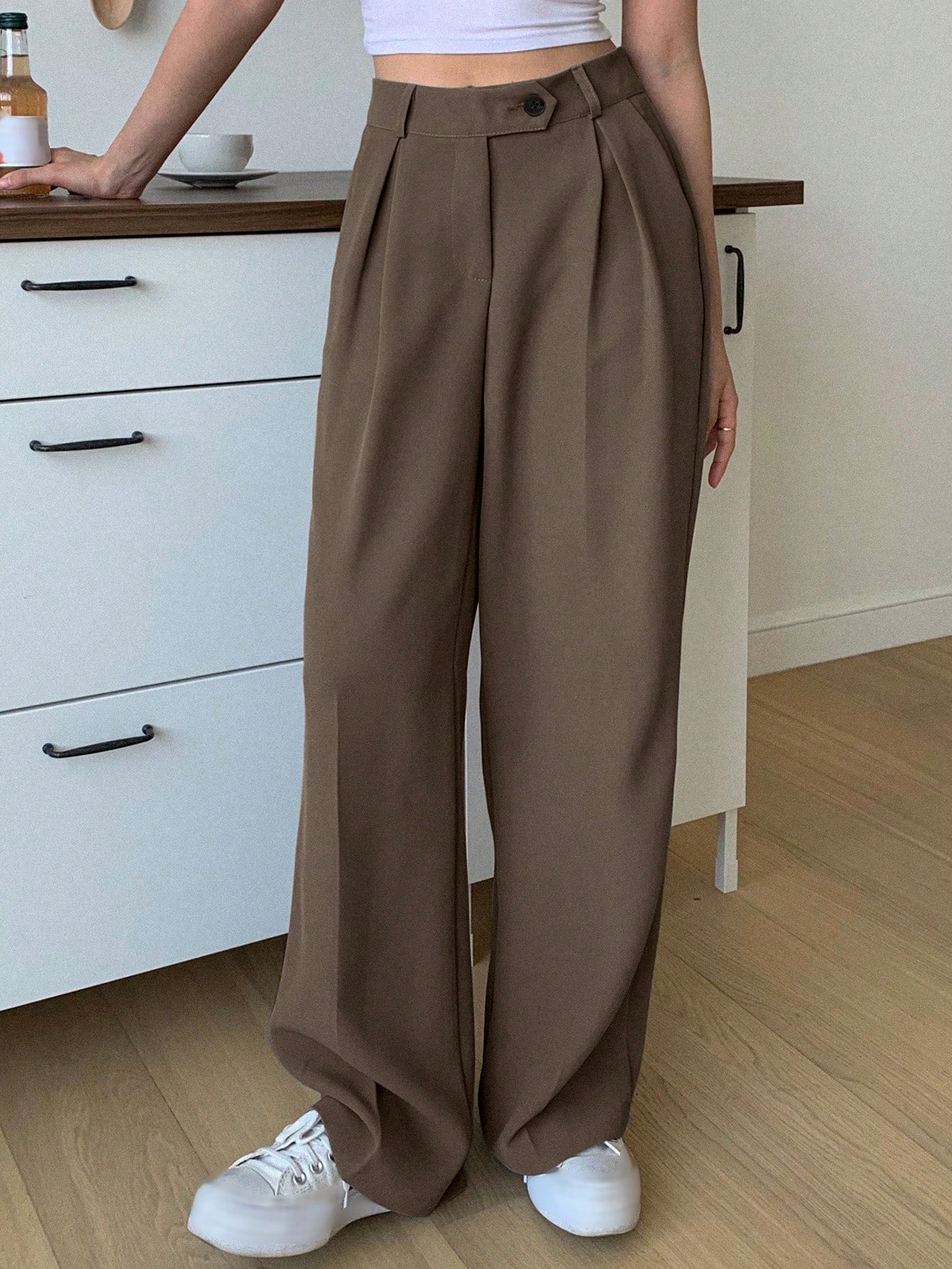 DAZY 1 pièce Pantalon de costume droit taille haute, pantalon habillé pour femme, — vue 7