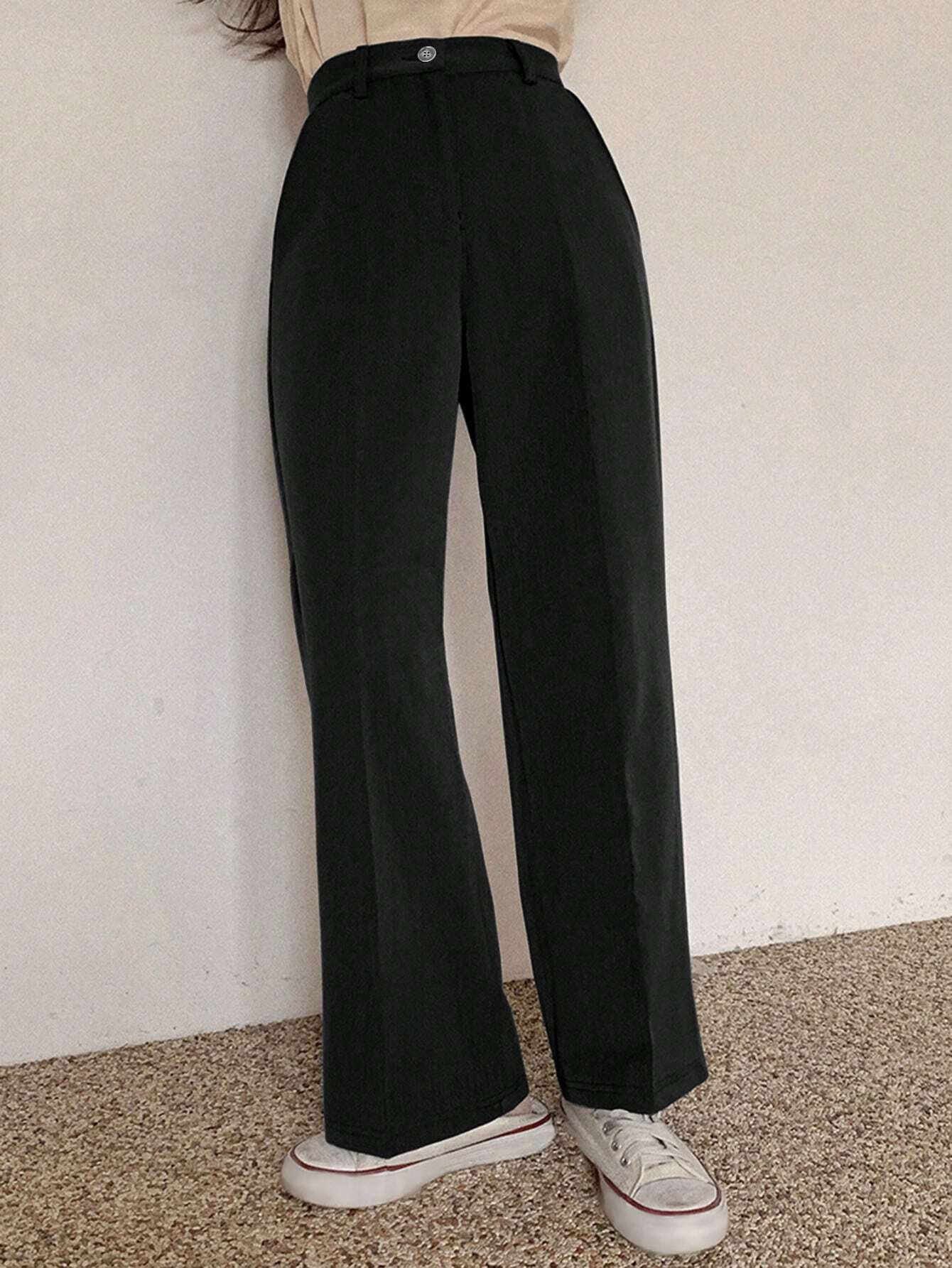 DAZY Pantalon droit décontracté à poches de couleur unie, coupe ample, tenue de bureau — vue 10