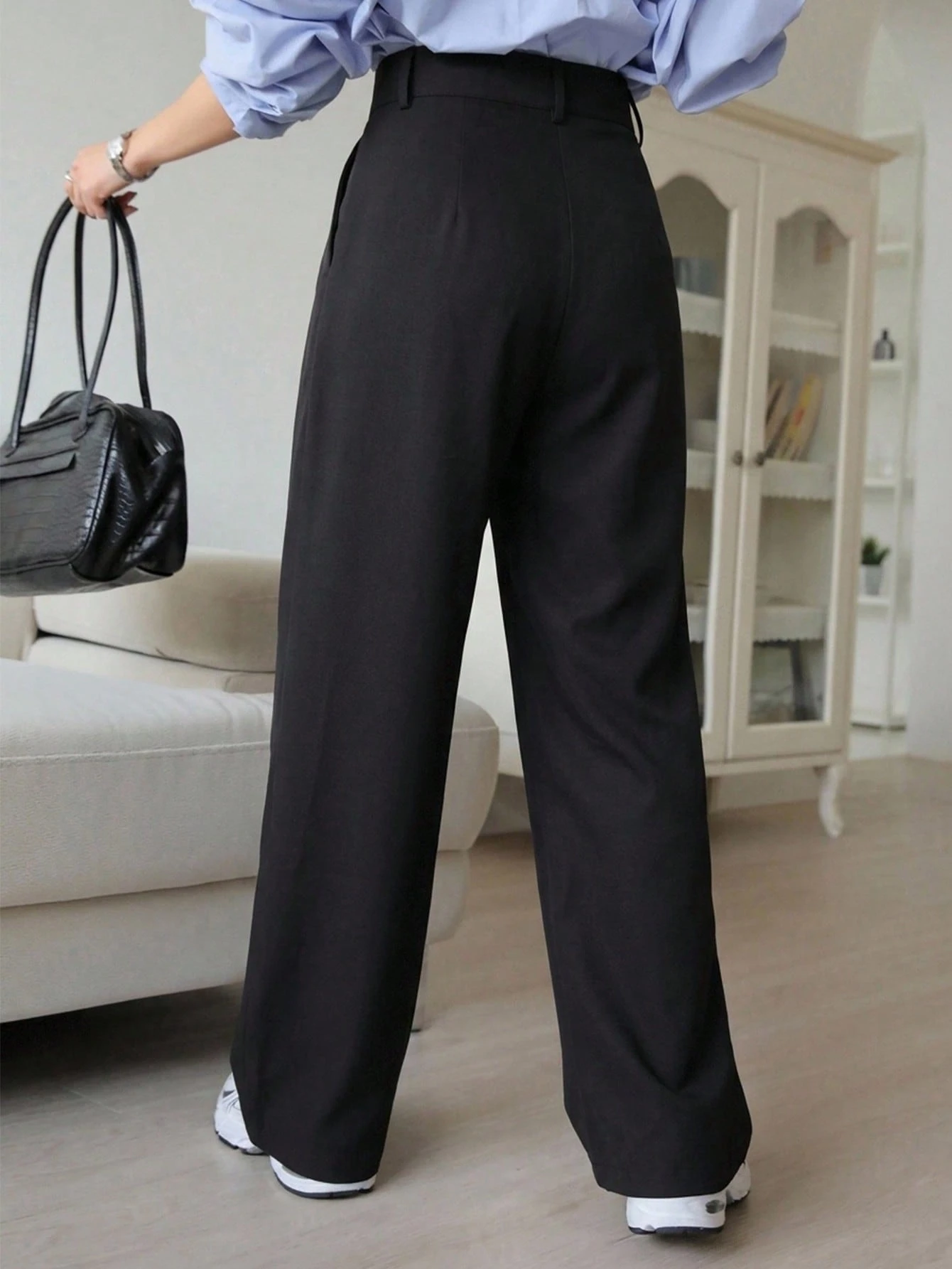 DAZY Pantalon décontracté minimaliste de couleur unie avec poches et boutons pour femmes, — vue 12
