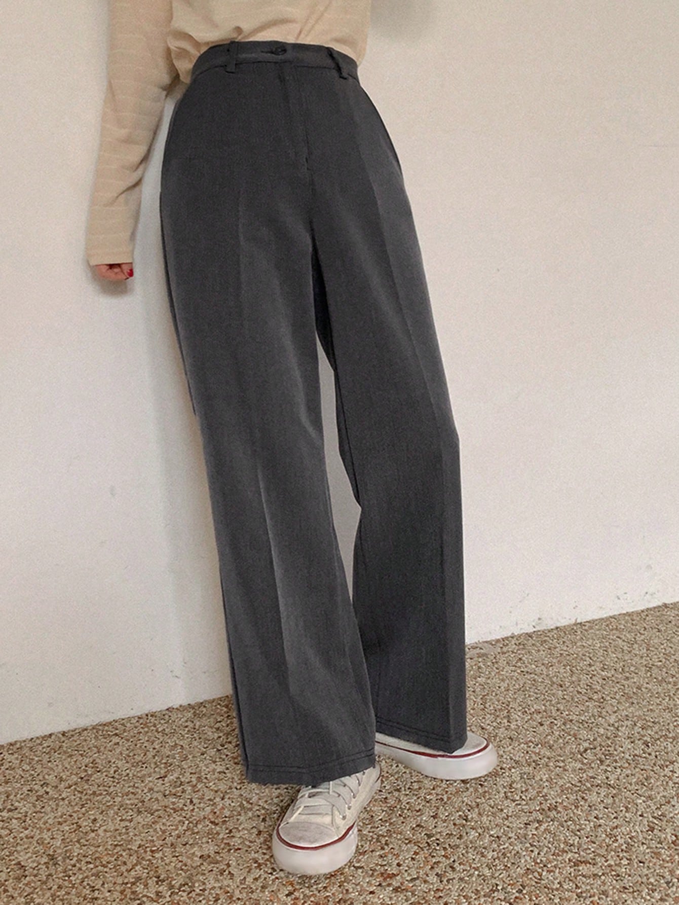 DAZY Pantalon droit décontracté à poches de couleur unie, coupe ample, tenue de bureau — vue 9