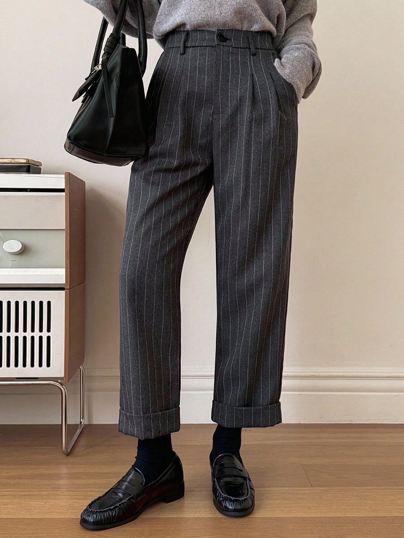 DAZY Pantalon droit de couleur unie décontracté pour hommes, pantalon habillé pour — vue 2