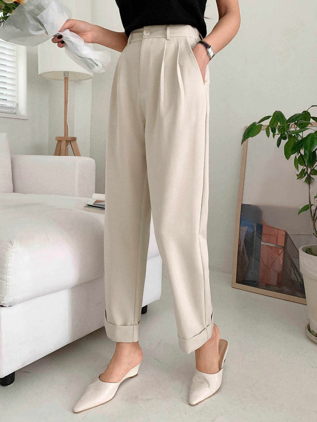 DAZY Pantalon droit de couleur unie décontracté pour hommes, pantalon habillé pour