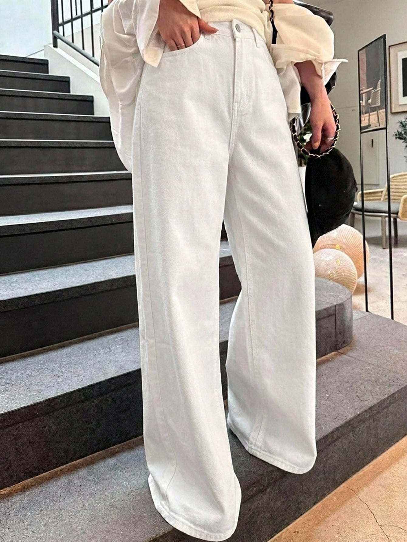 DAZY Jeans droits taille haute ample amincissants, minimaliste et polyvalent, pantalon — vue 6