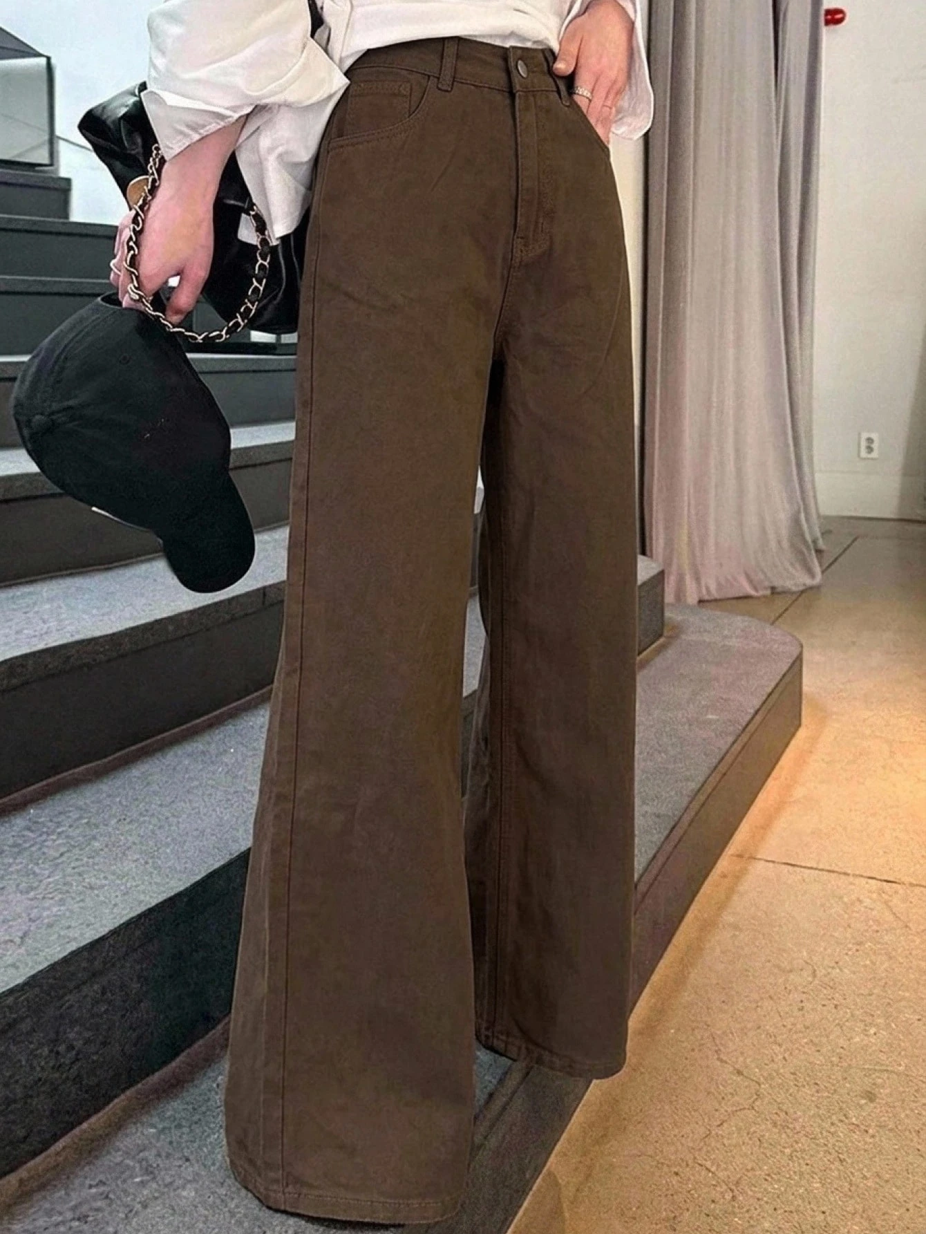DAZY Jeans droits taille haute ample amincissants, minimaliste et polyvalent, pantalon — vue 4