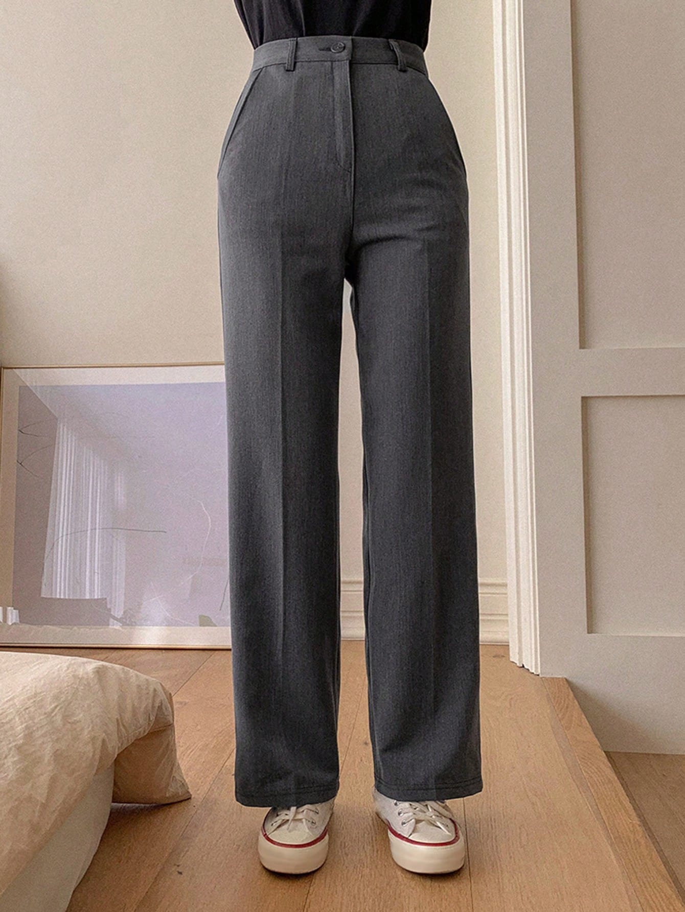 DAZY Pantalon droit ample à poches pour femmes, style casual chic. Pantalon habillé pour — vue 12