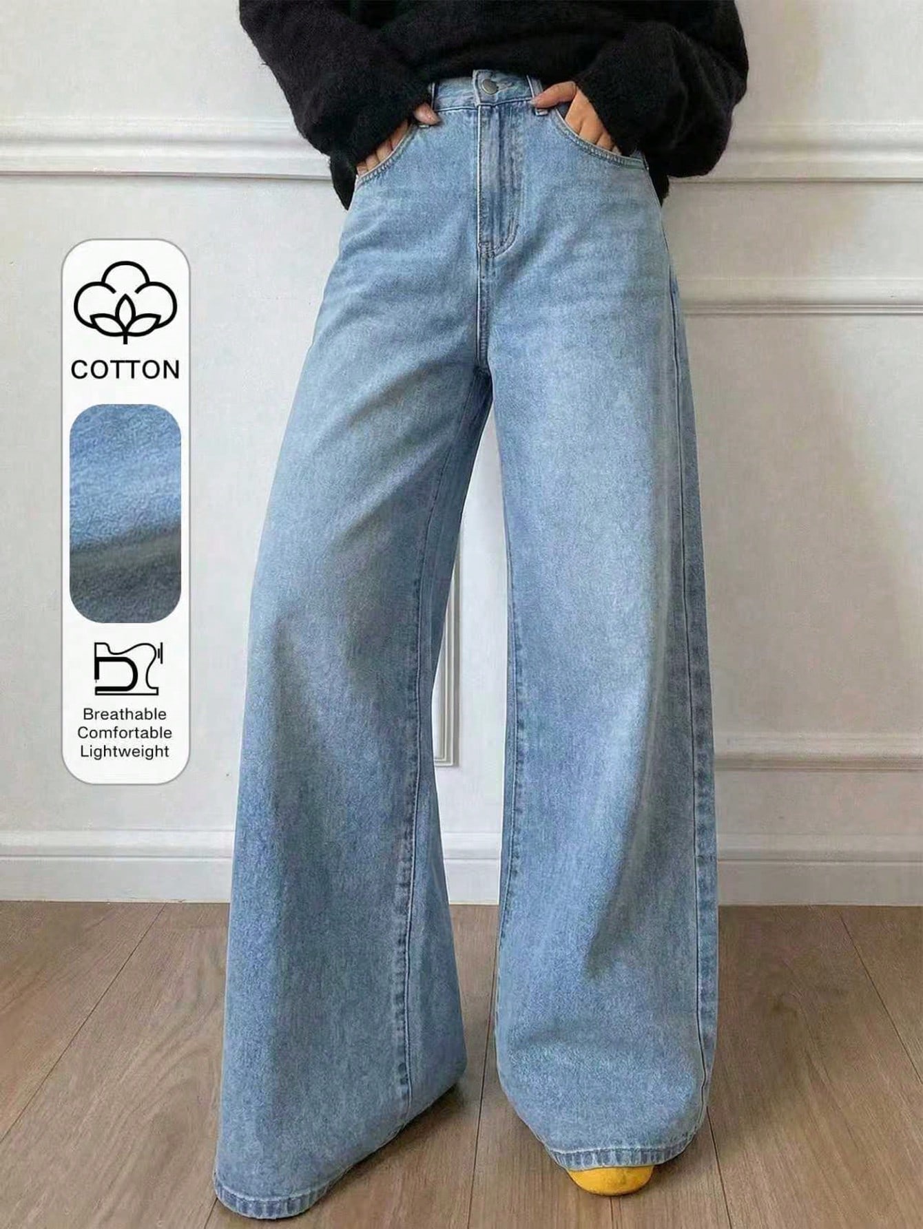DAZY Pantalon en jean large décontracté à jambes larges pour femmes, jeans boyfriend — vue 9