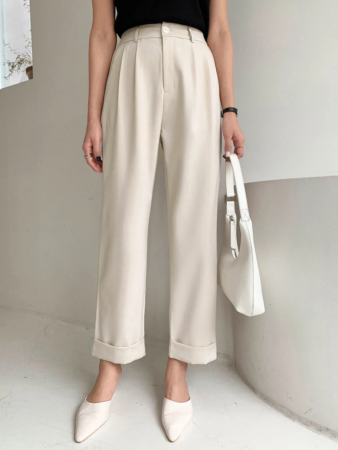 DAZY Pantalon droit de couleur unie décontracté pour hommes, pantalon habillé pour — vue 7
