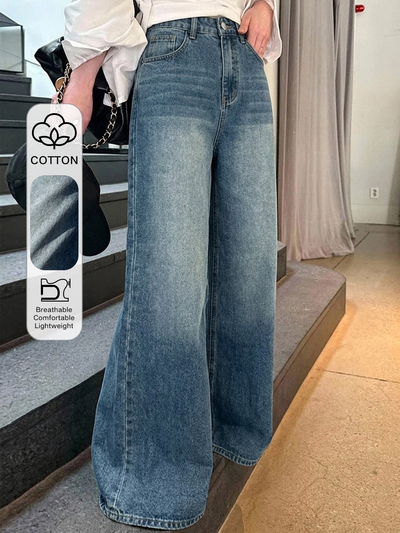 DAZY Jeans droits taille haute ample amincissants, minimaliste et polyvalent, pantalon — vue 8