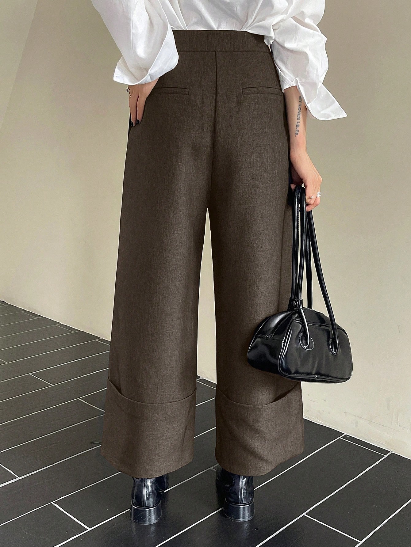 DAZY Pantalon droit court de couleur unie avec ourlet retroussé & poches, pantalon de — vue 5