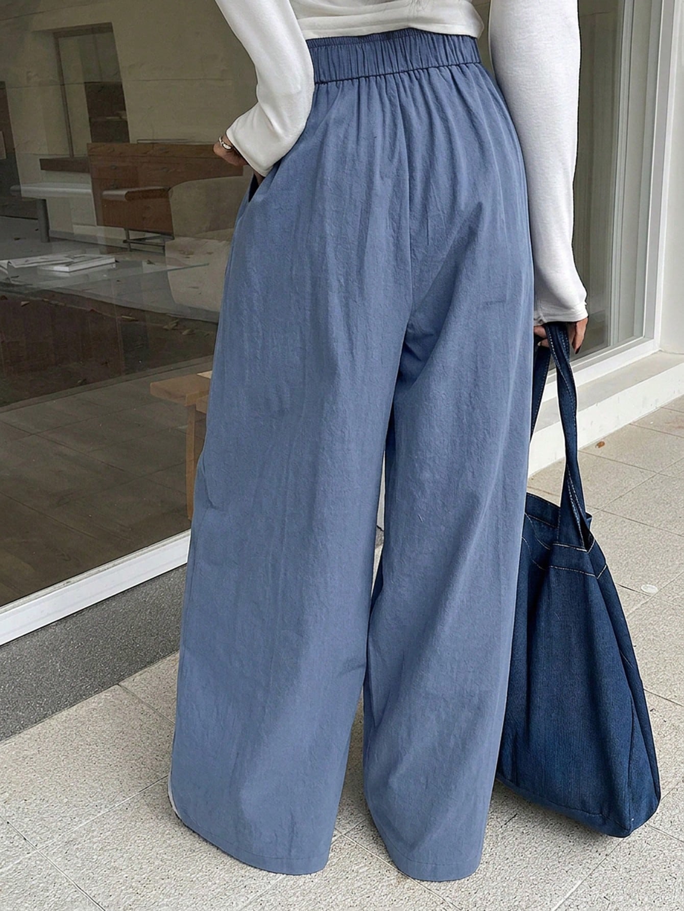 DAZY Pantalon ample à taille élastique de couleur unie pour femme, style décontracté chic — vue 12