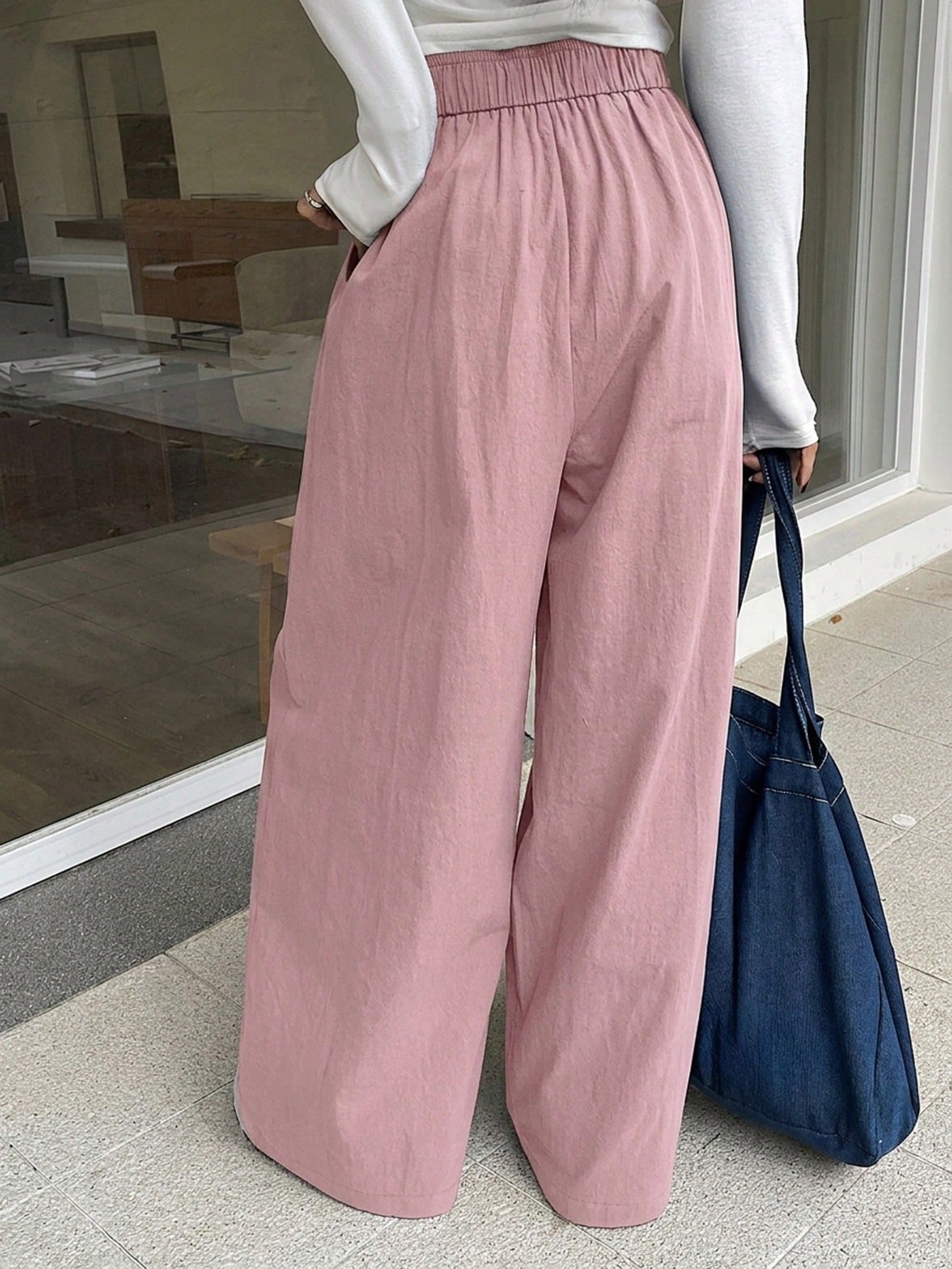 DAZY Pantalon ample à taille élastique de couleur unie pour femme, style décontracté chic — vue 11