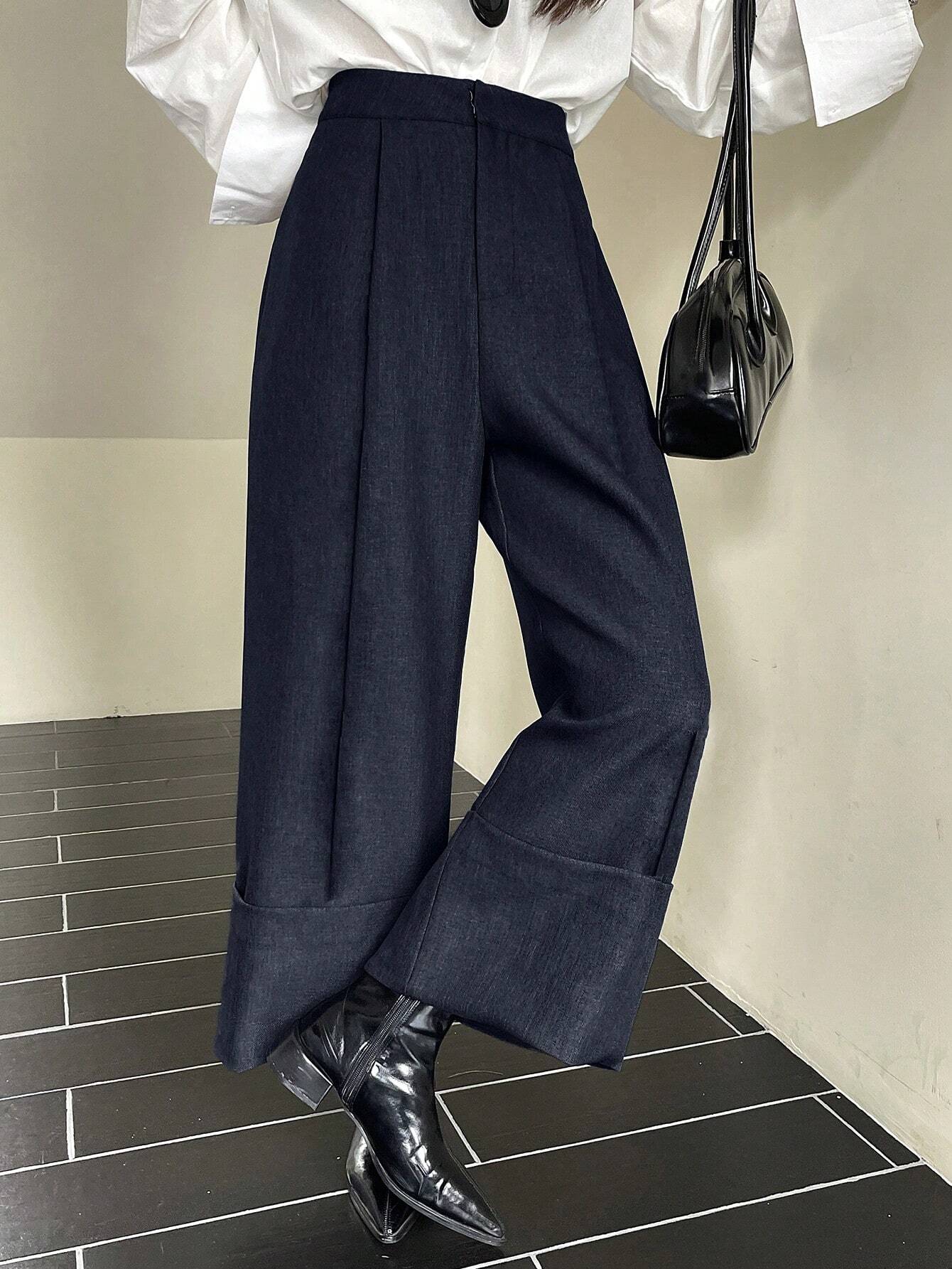 DAZY Pantalon droit court de couleur unie avec ourlet retroussé & poches, pantalon de — vue 12