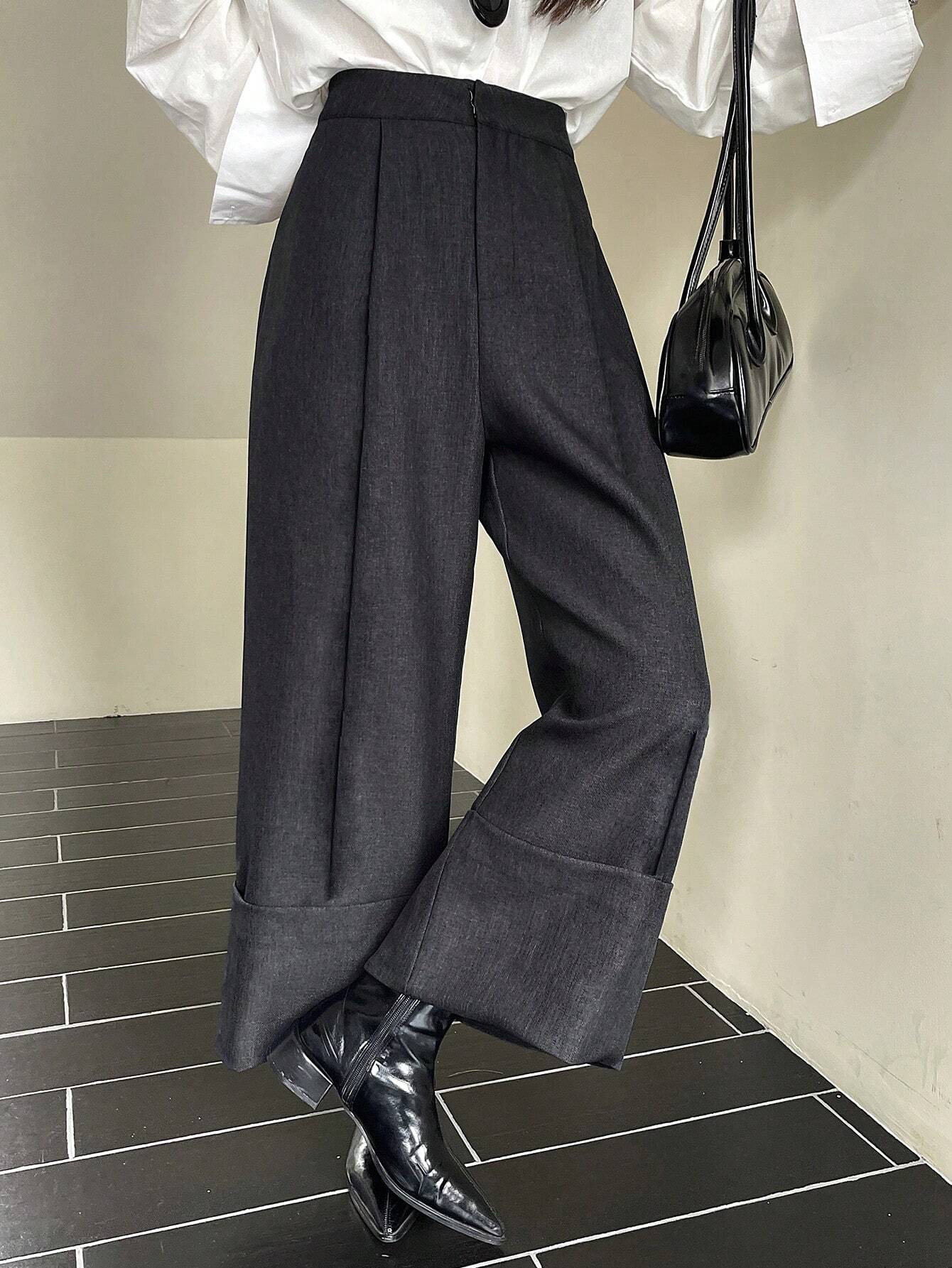 DAZY Pantalon droit court de couleur unie avec ourlet retroussé & poches, pantalon de — vue 10