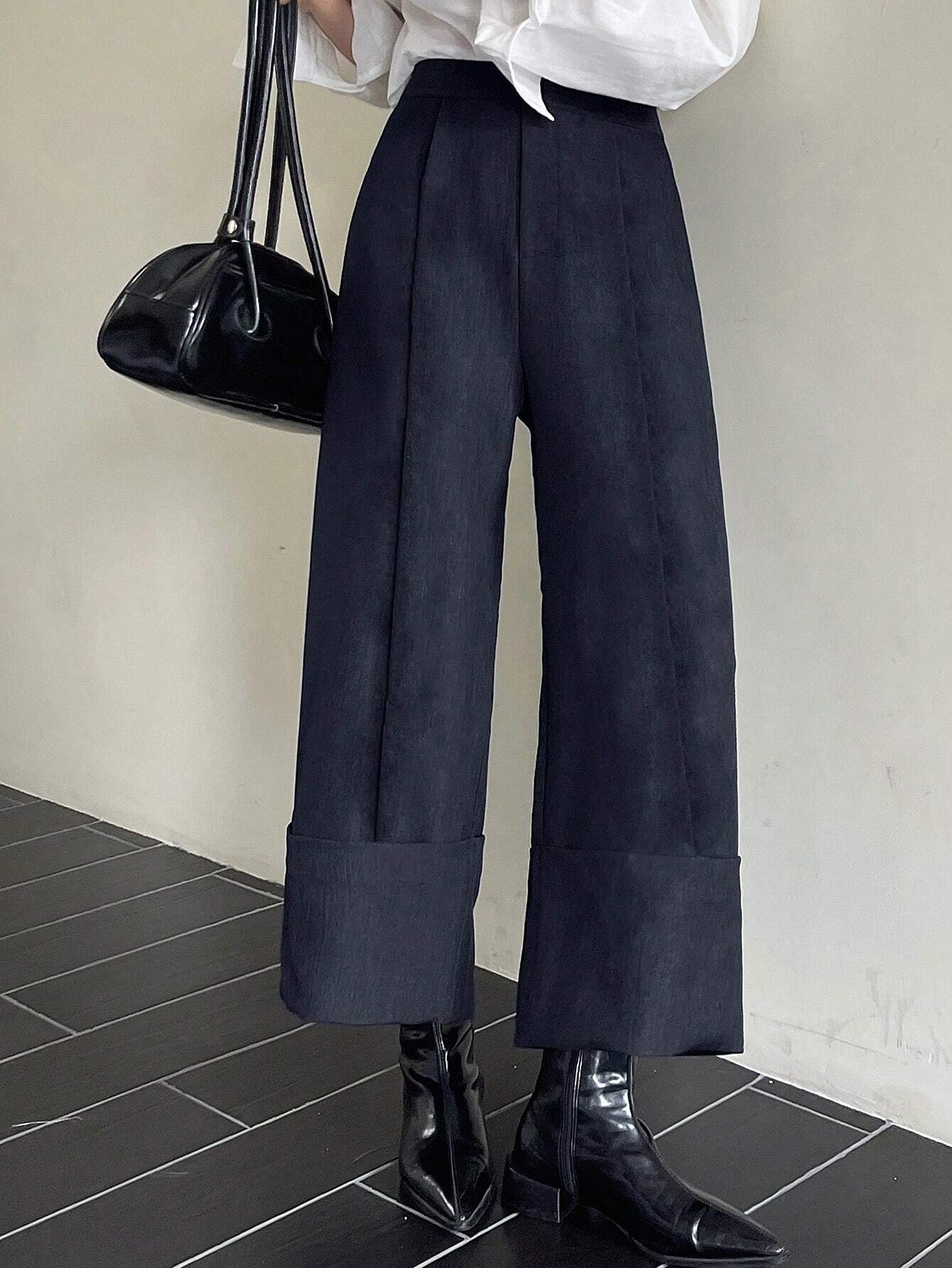 DAZY Pantalon droit court de couleur unie avec ourlet retroussé & poches, pantalon de — vue 9