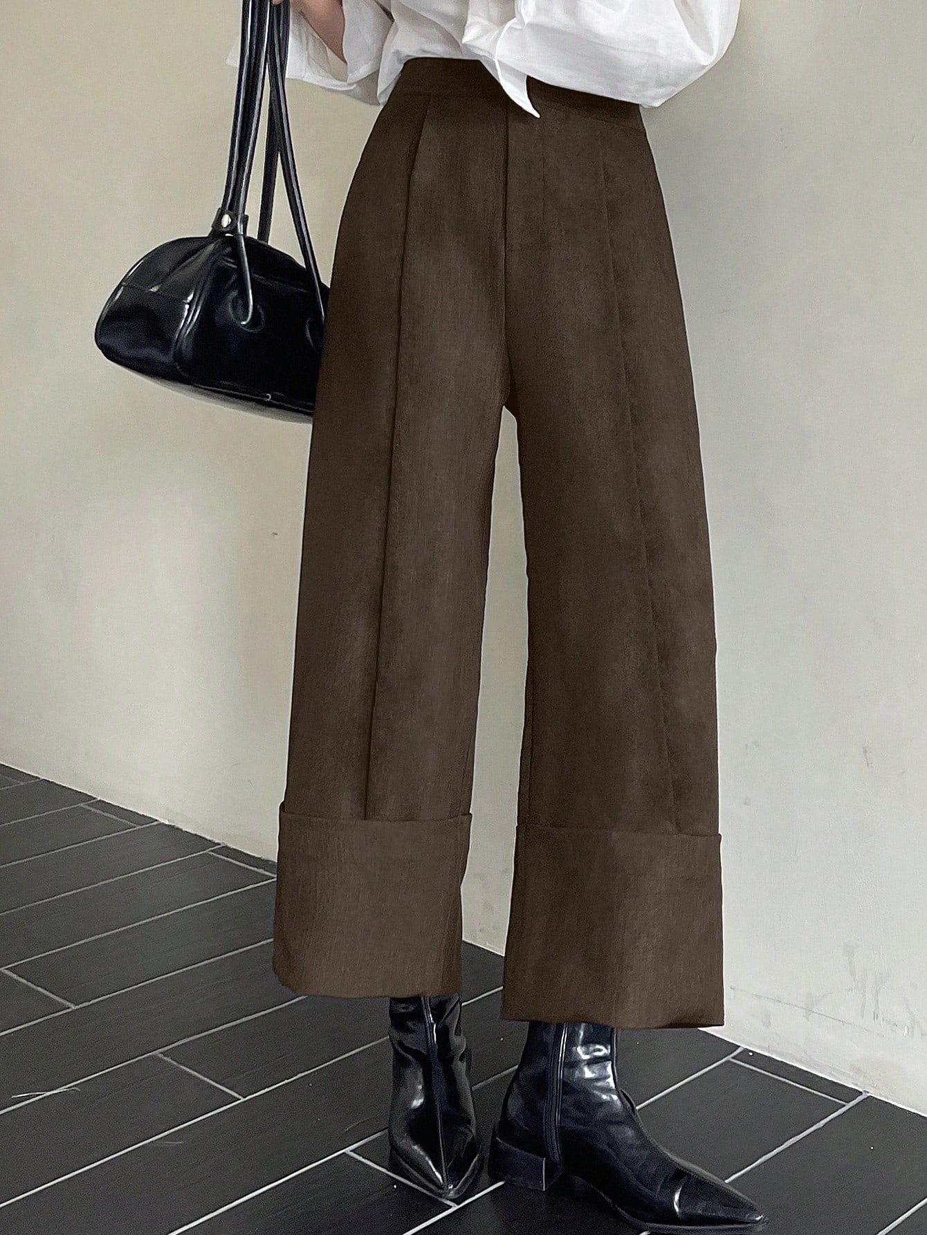 DAZY Pantalon droit court de couleur unie avec ourlet retroussé & poches, pantalon de — vue 8