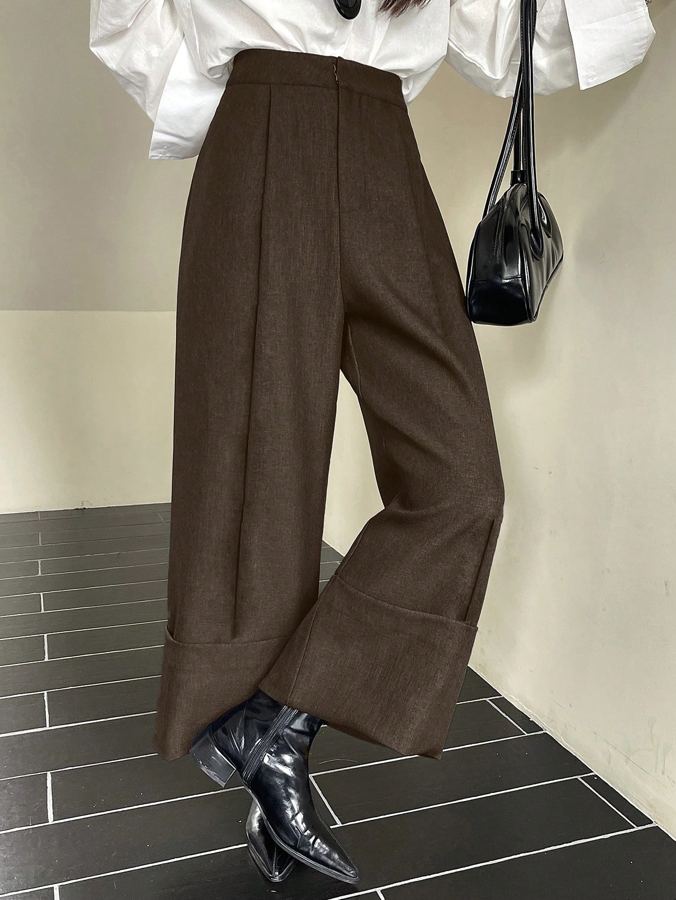 DAZY Pantalon droit court de couleur unie avec ourlet retroussé & poches, pantalon de — vue 11