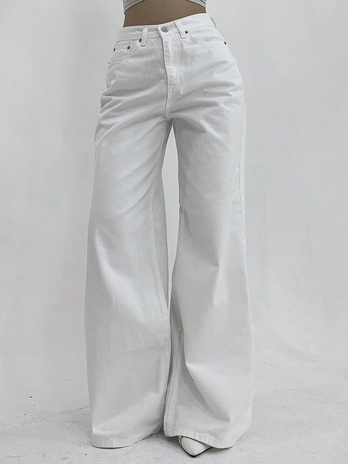 DAZY Jeans amples à jambes larges, style décontracté avec boutons frontaux et poches,