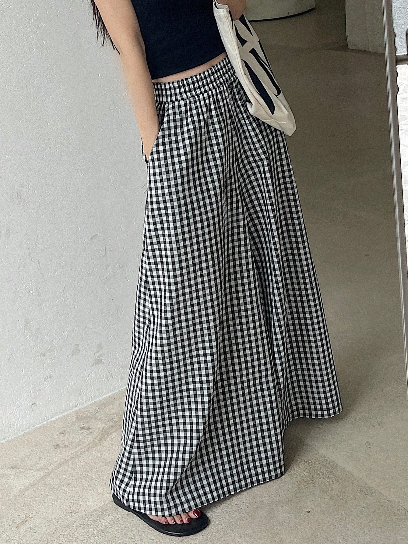 DAZY Pantalon à carreaux à taille haute et jambes larges avec taille élastique, pour le — vue 3