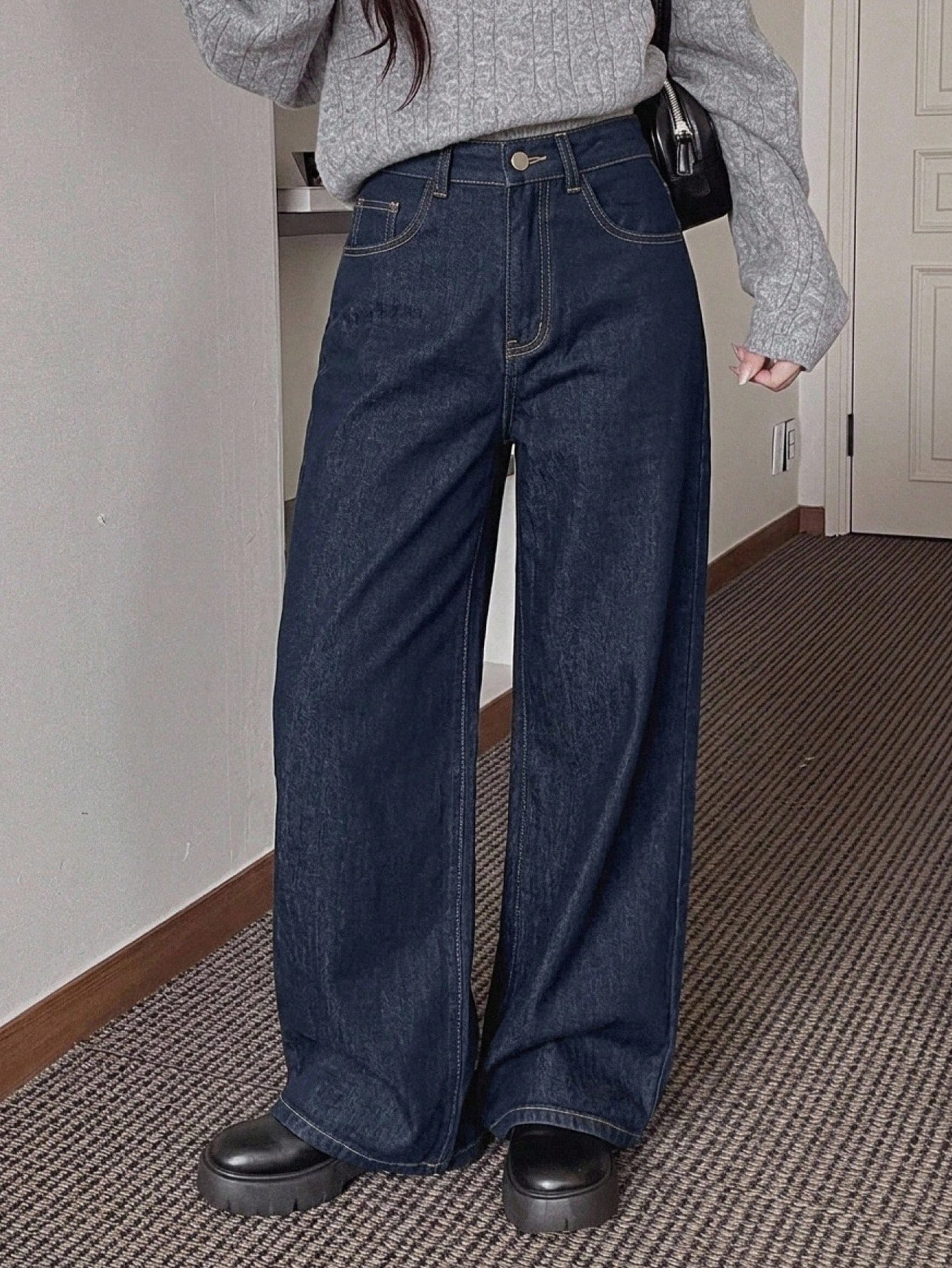 Jean taille haute jambes larges automne — vue 3