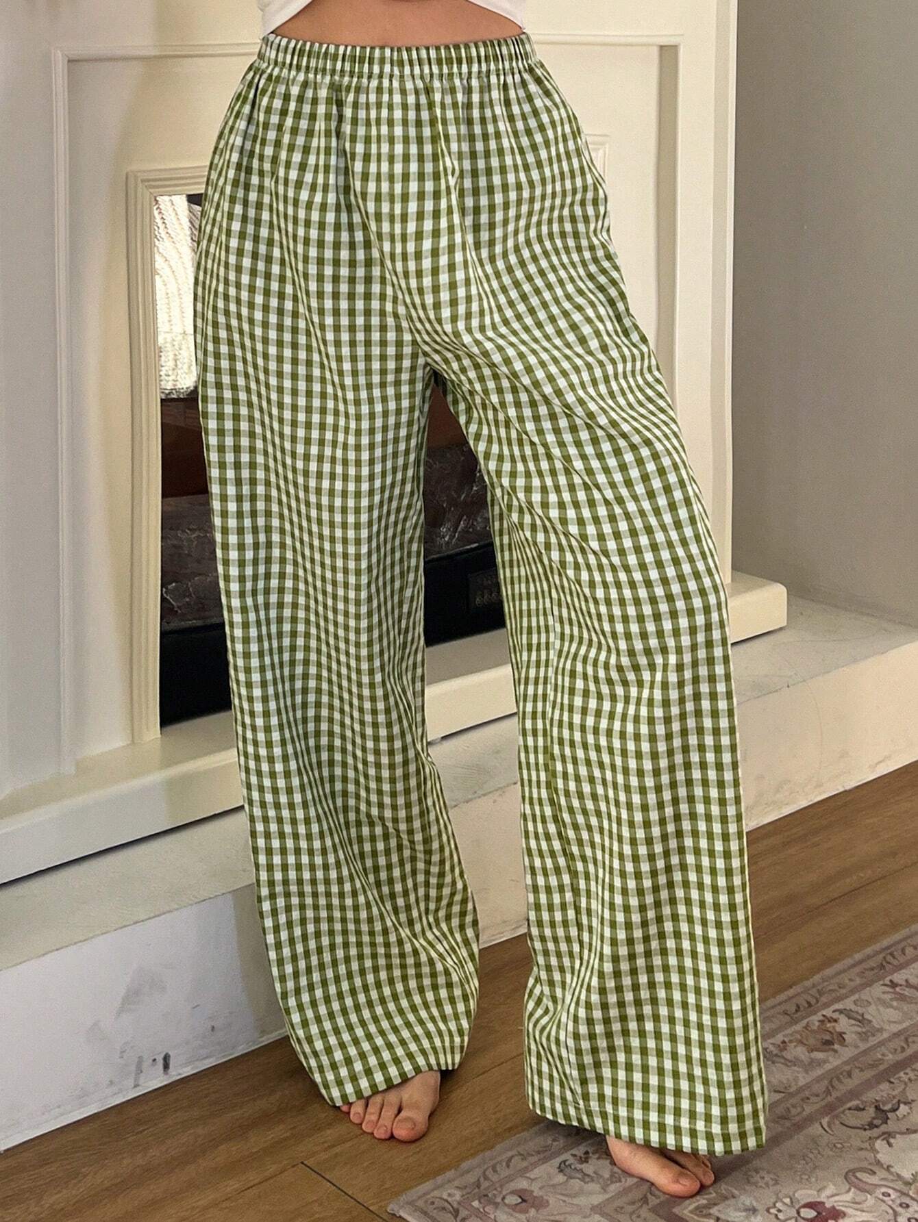 DAZY Pantalon de pyjama ample à jambes larges avec motif à carreaux minimaliste, automne,