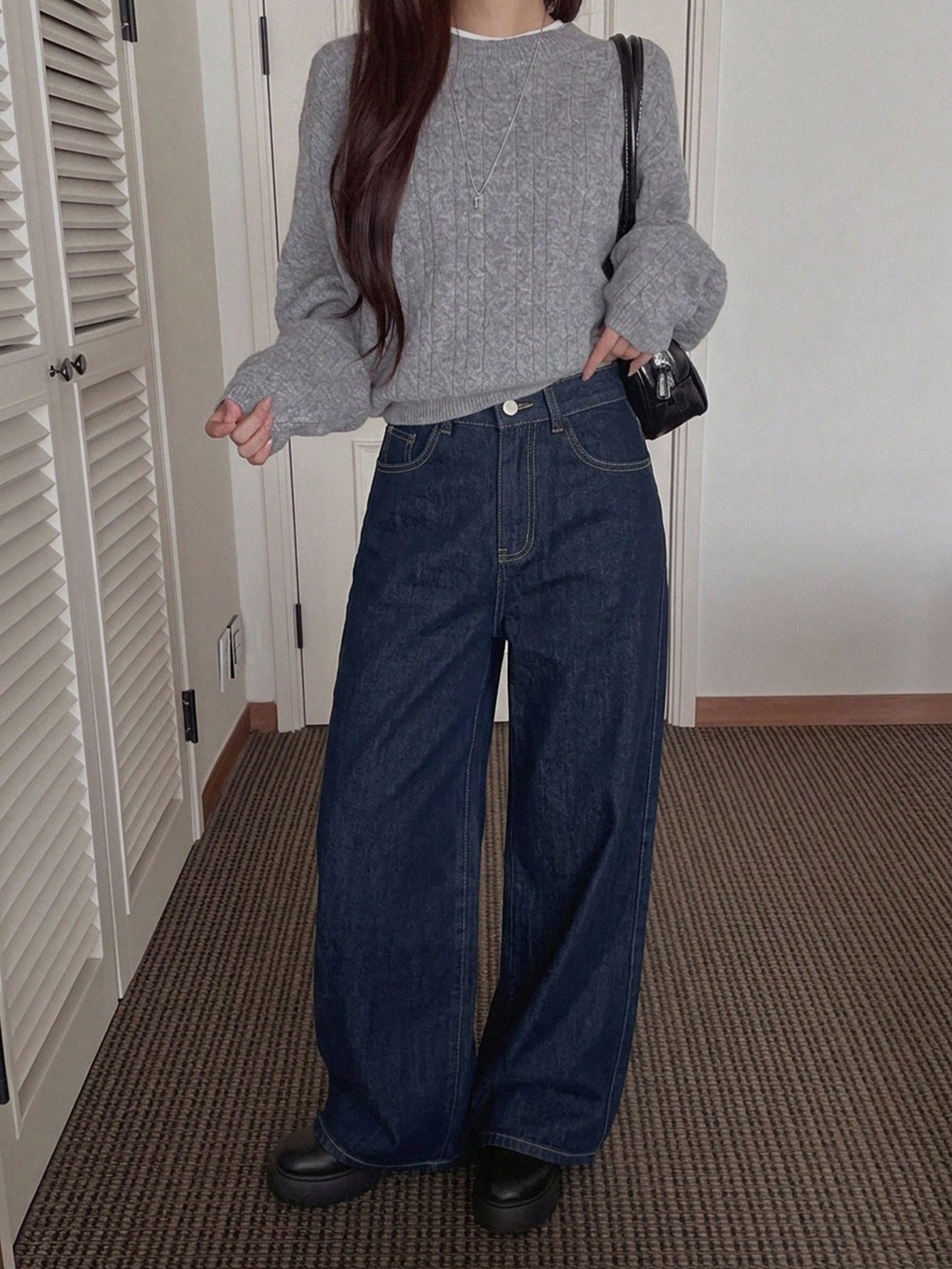 Jean taille haute jambes larges automne — vue 6