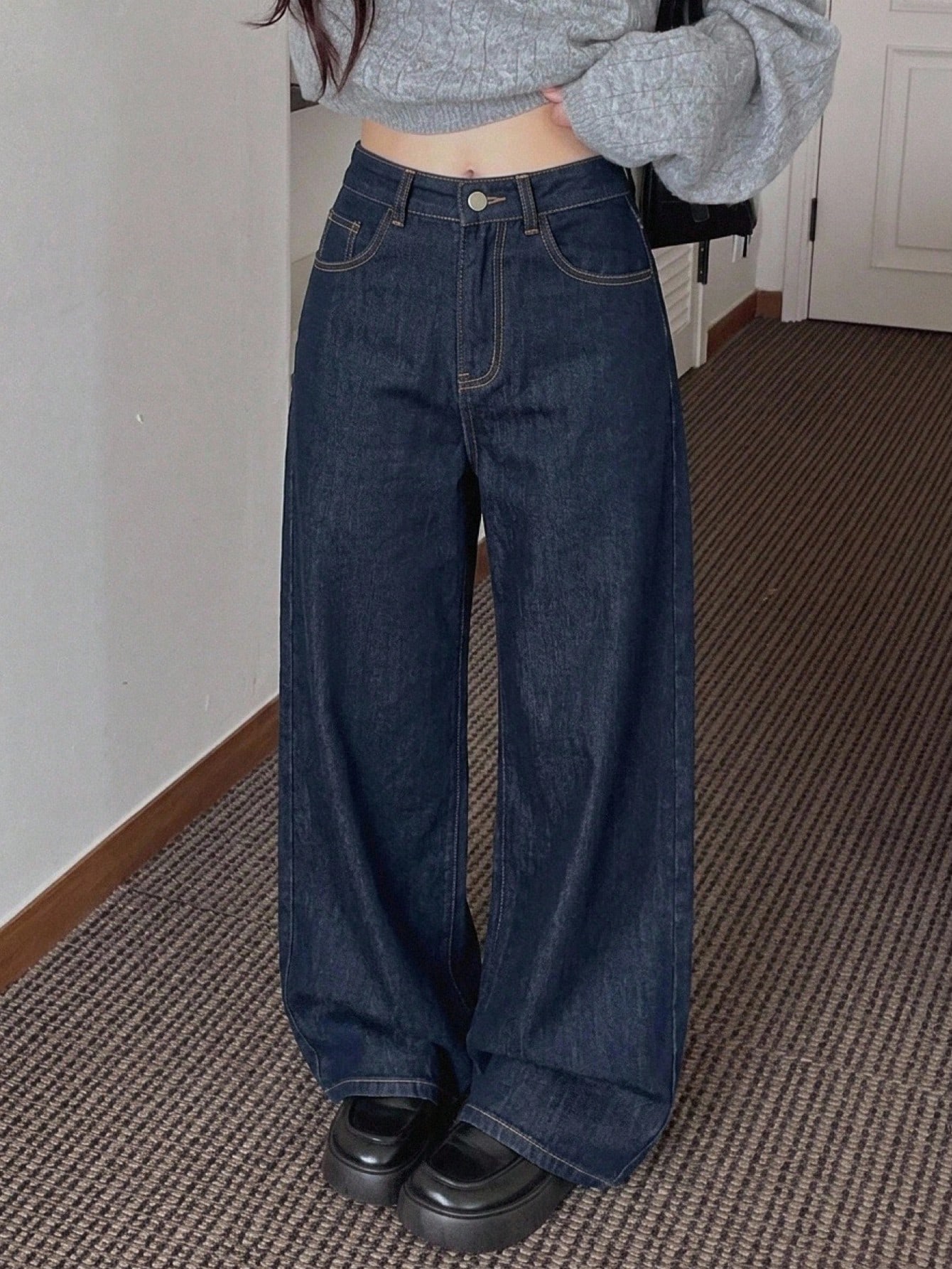 Jean taille haute jambes larges automne