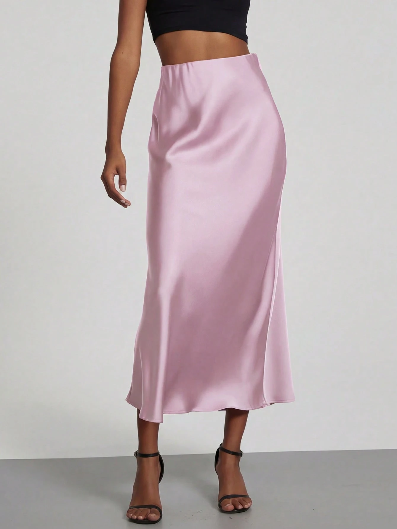 Jupe maxi en satin élastique de style Se-Helo pour femmes - Marron café, décontracté, — vue 4