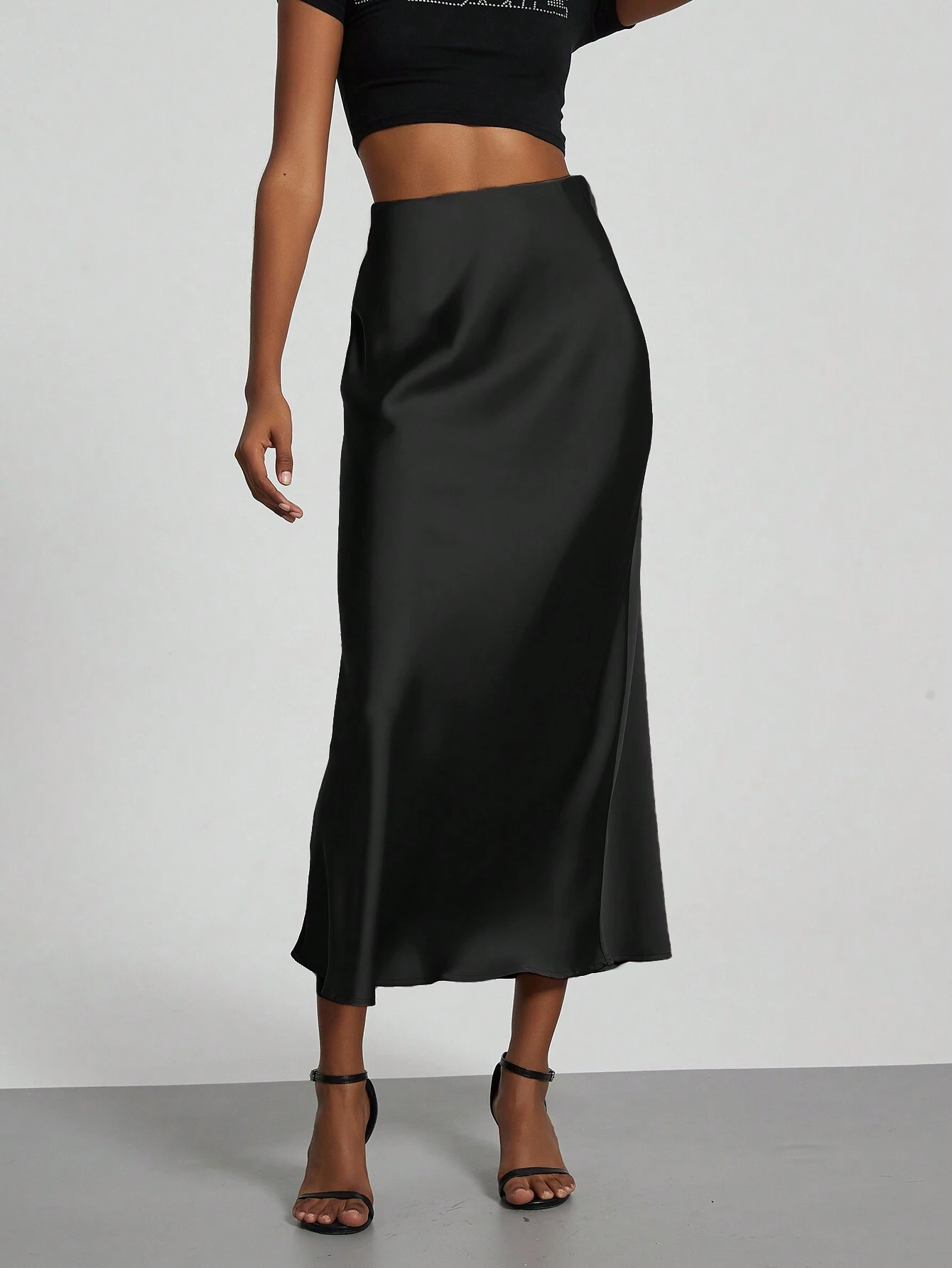 Jupe maxi en satin élastique de style Se-Helo pour femmes - Marron café, décontracté, — vue 6