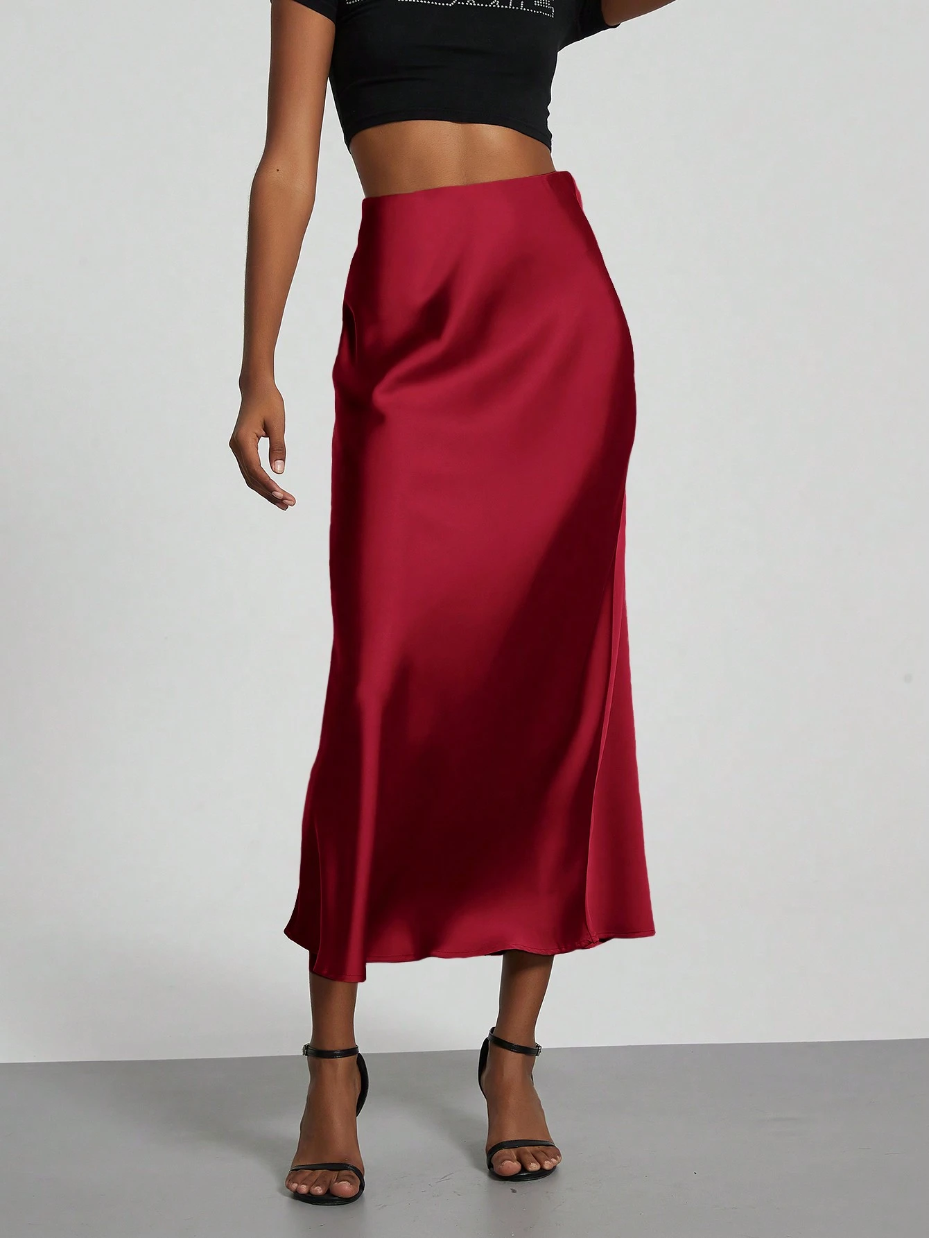 Jupe maxi en satin élastique de style Se-Helo pour femmes - Marron café, décontracté, — vue 8