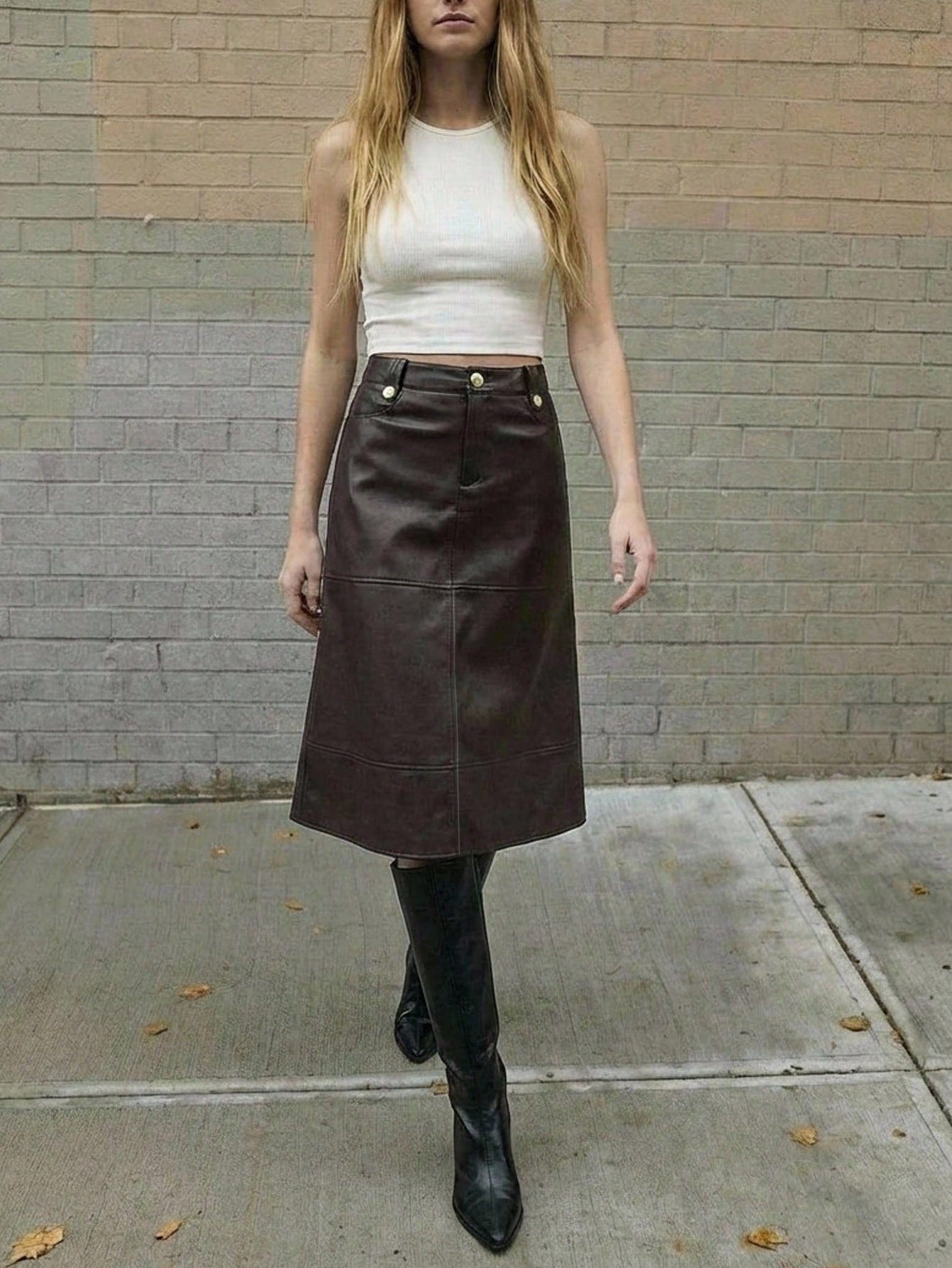 Maija 2026 Jupe midi design boucle en métal PU classique de début d'automne pour ville