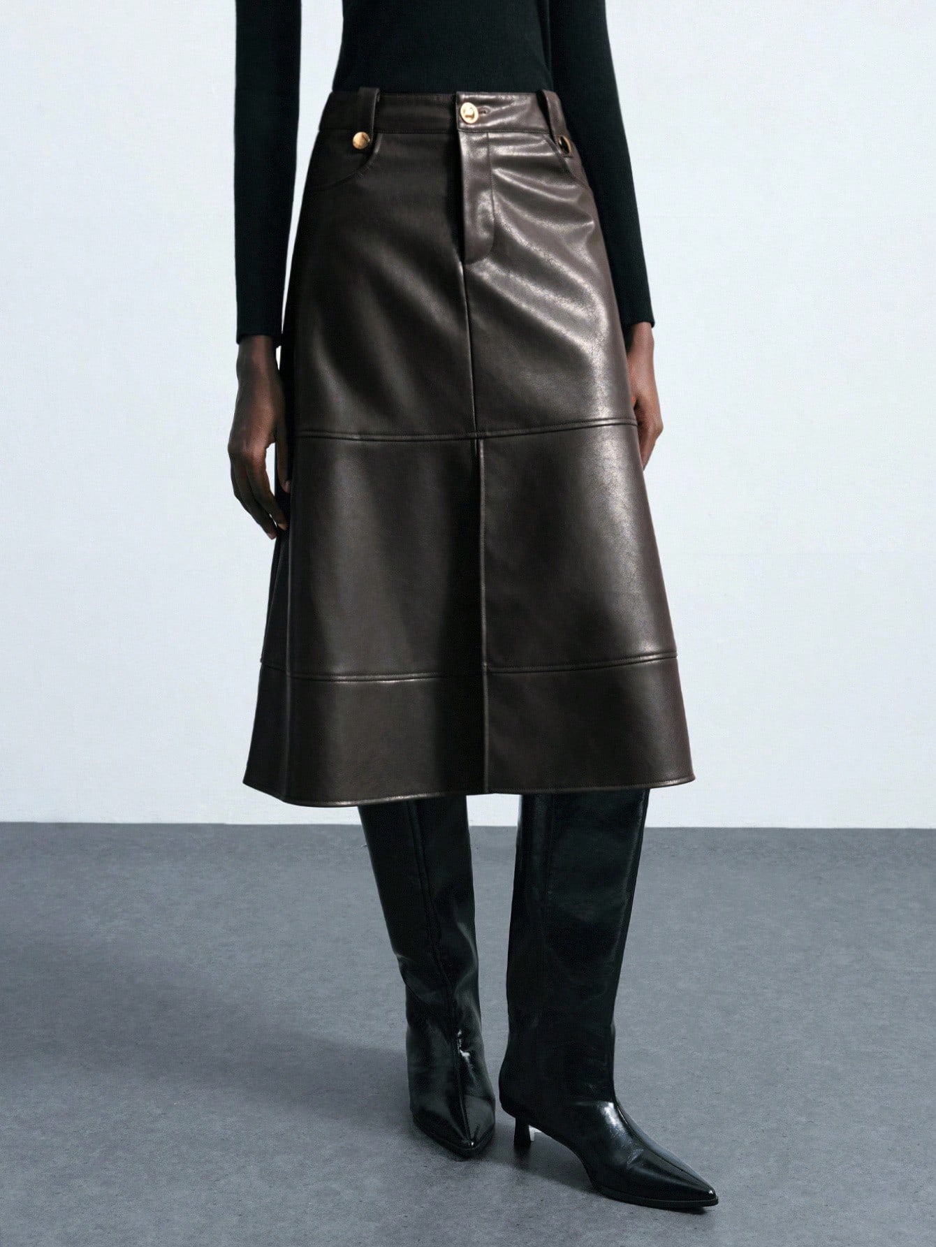 Maija 2026 Jupe midi design boucle en métal PU classique de début d'automne pour ville — vue 3