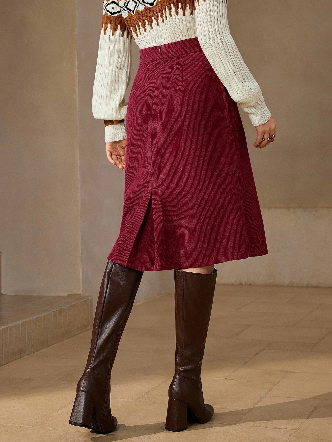 Wildy Jupe en velours côtelé élégante BOHO à taille haute avec poches obliques, tenue — vue 9