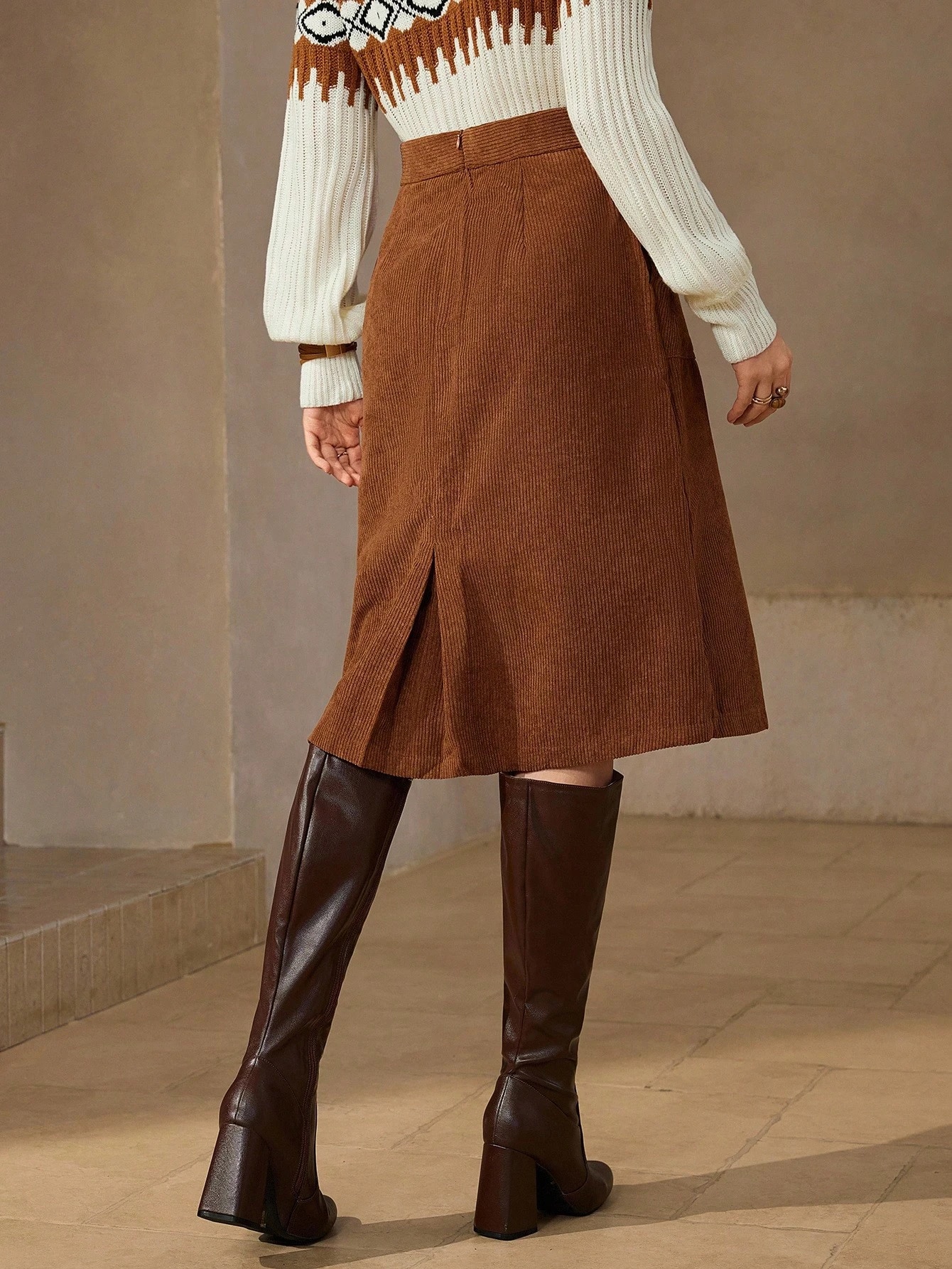 Wildy Jupe en velours côtelé élégante BOHO à taille haute avec poches obliques, tenue — vue 12