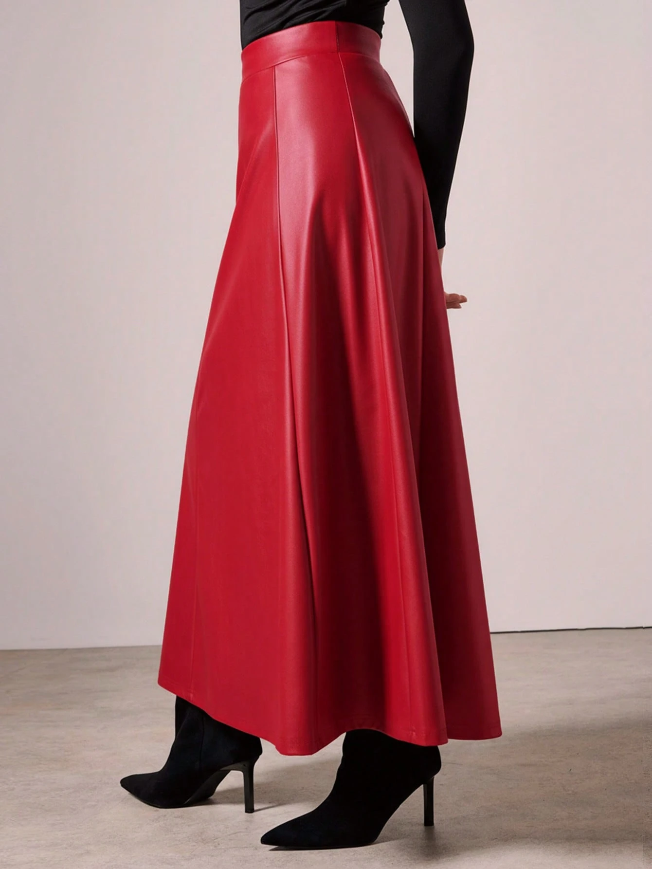 COSMINA Jupe longue élégante en cuir PU de couleur unie pour femmes, automne/hiver,