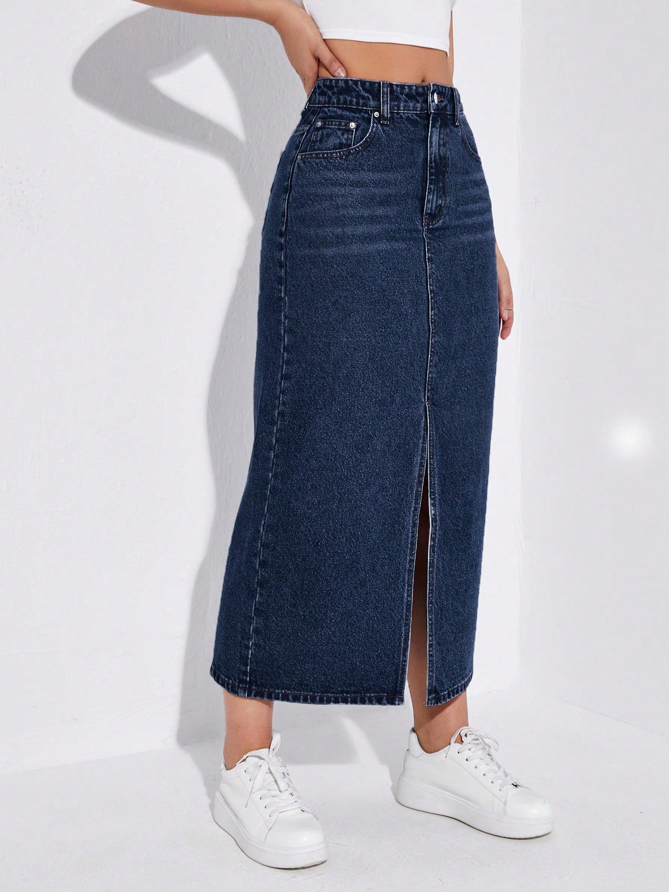 Unity Jupe mini en jean délavé avec fente sur le côté style décontracté