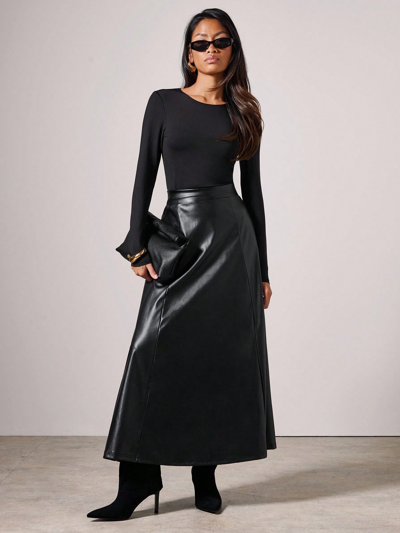 COSMINA Jupe longue élégante en PU pour femmes, jupe en faux asymétrique automne/hiver — vue 6
