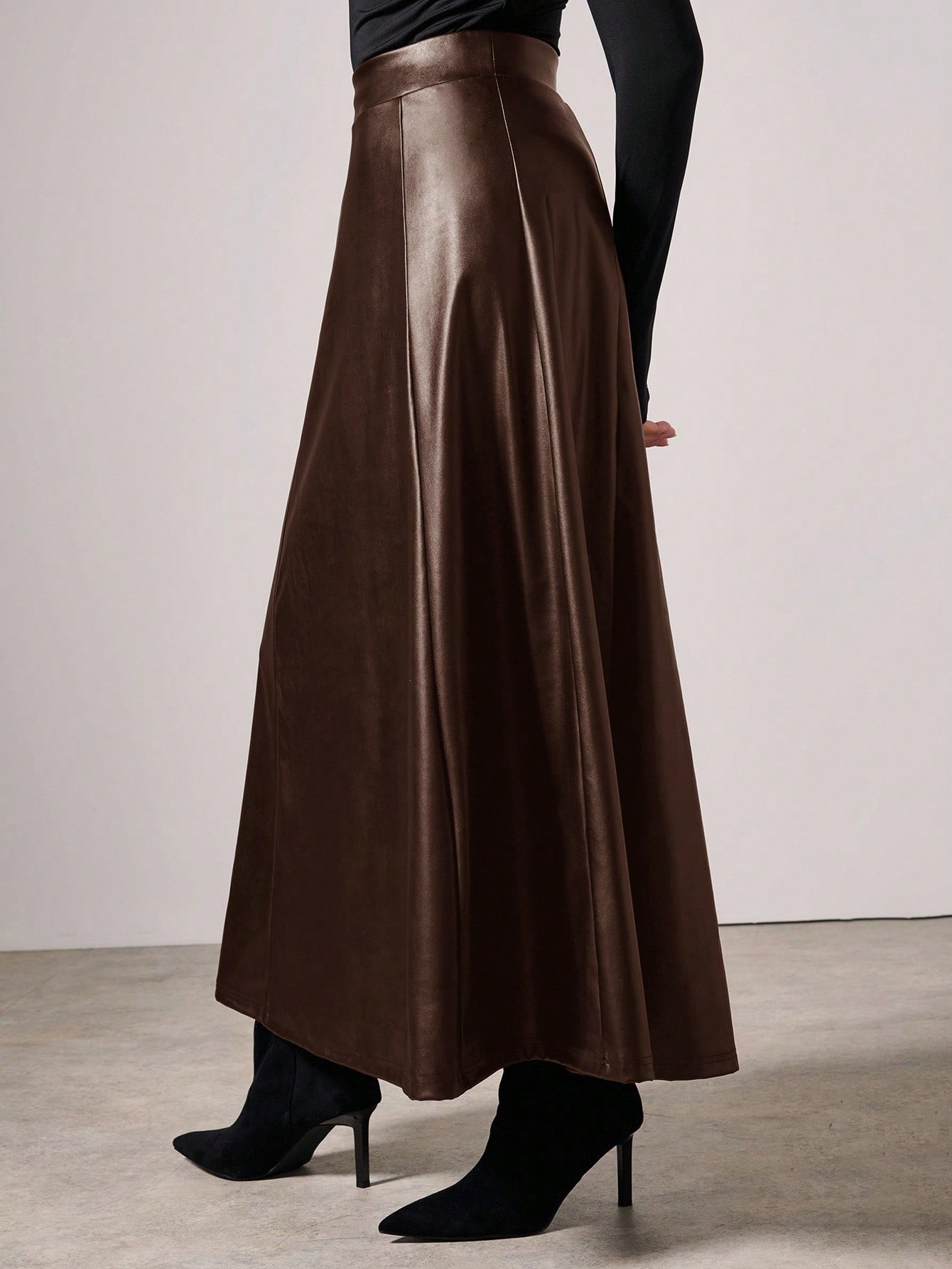 COSMINA Jupe longue élégante en cuir PU de couleur unie pour femmes, automne/hiver, — vue 5