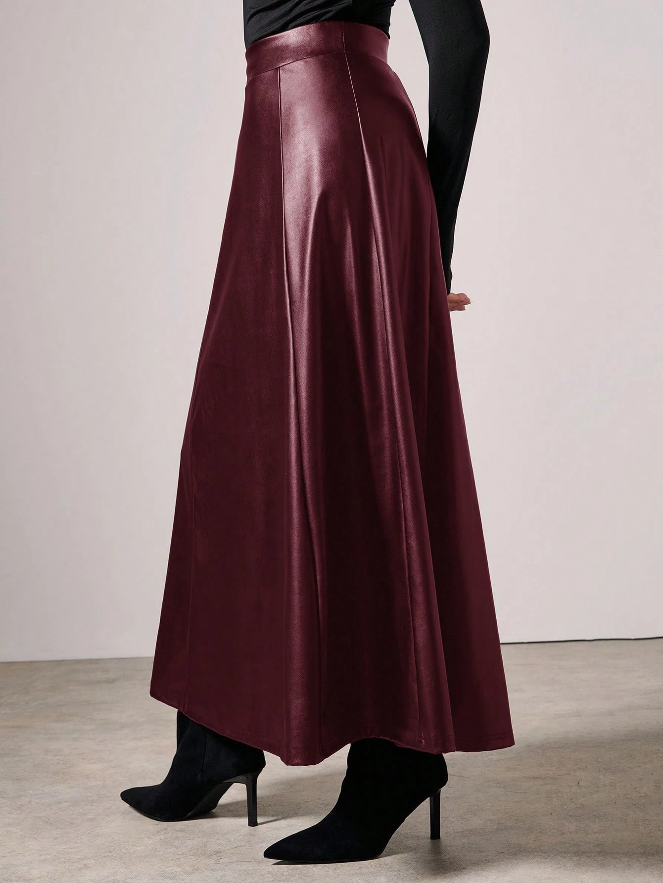 COSMINA Jupe longue élégante en PU pour femmes, jupe en faux asymétrique automne/hiver — vue 3