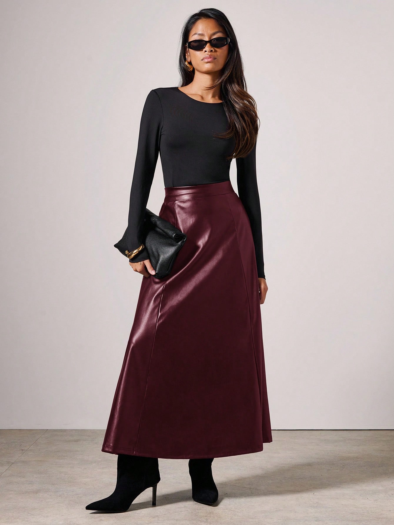 COSMINA Jupe longue élégante en PU pour femmes, jupe en faux asymétrique automne/hiver — vue 8
