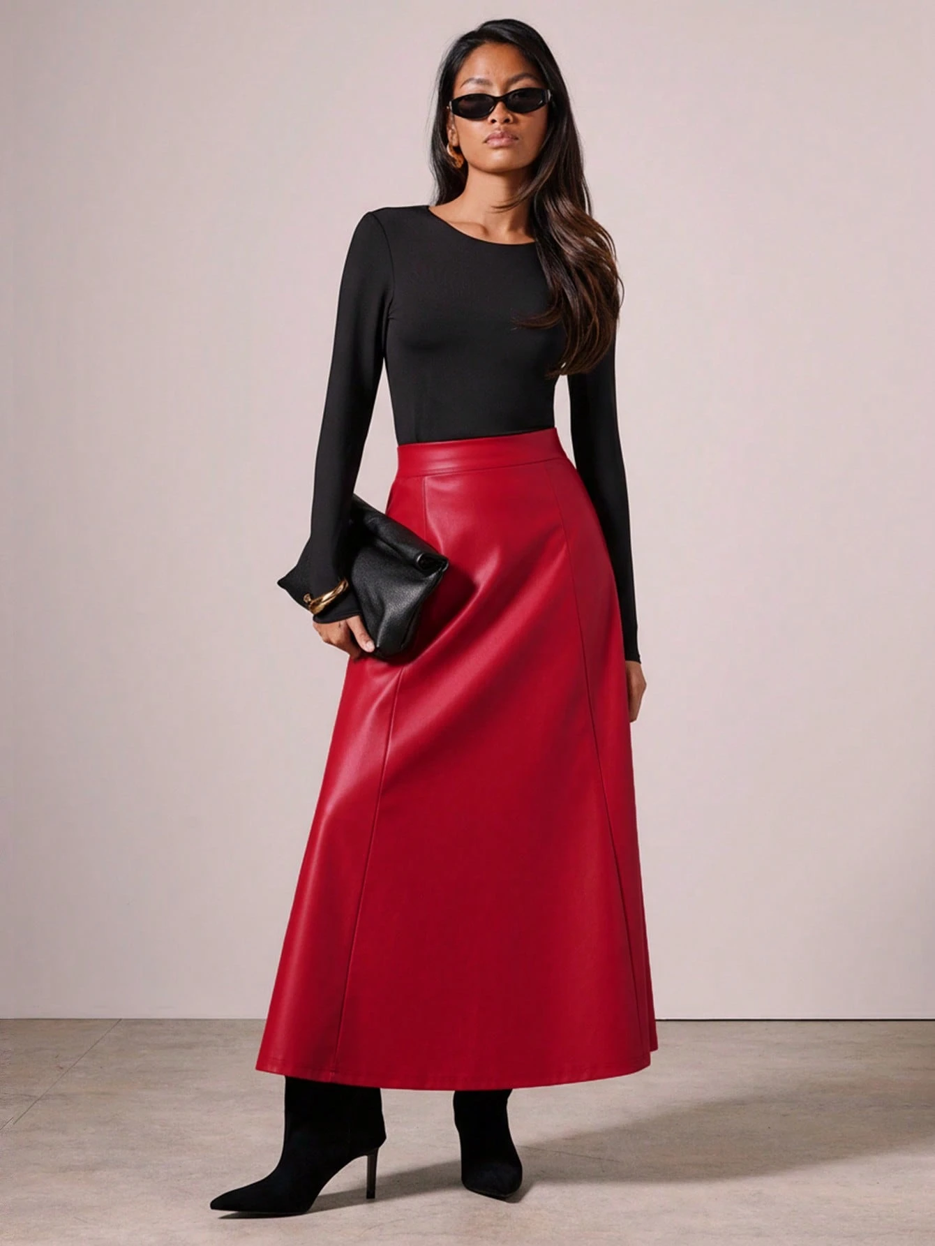 COSMINA Jupe longue élégante en PU pour femmes, jupe en faux asymétrique automne/hiver — vue 9