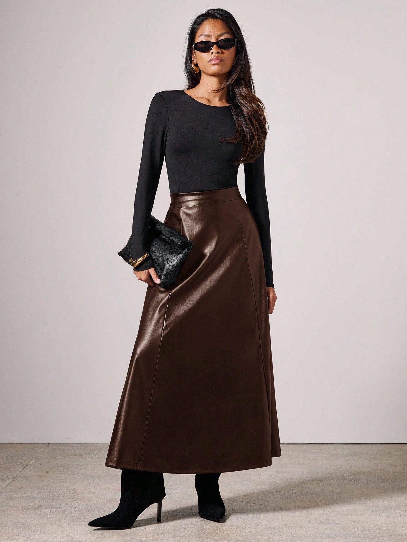 COSMINA Jupe longue élégante en PU pour femmes, jupe en faux asymétrique automne/hiver — vue 10