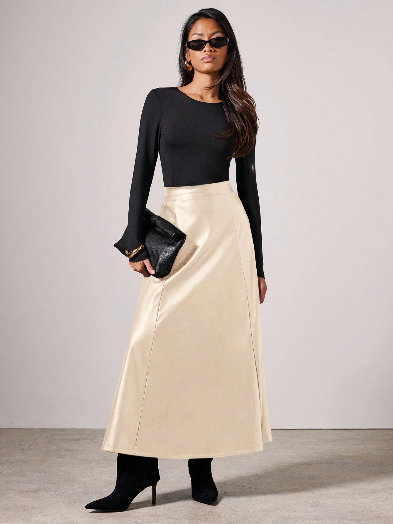 COSMINA Jupe longue élégante en PU pour femmes, jupe en faux asymétrique automne/hiver — vue 7