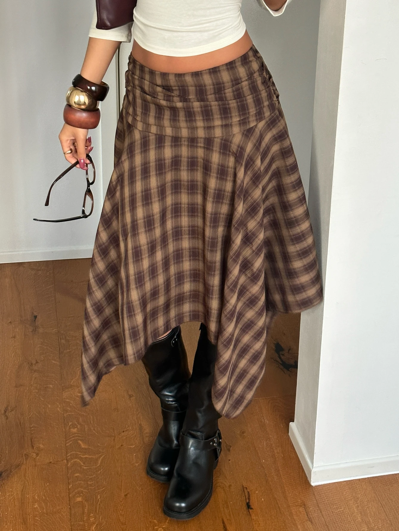 Aloruh Jupe midi classique à imprimé léopard pour femme, ourlet asymétrique – Style — vue 8