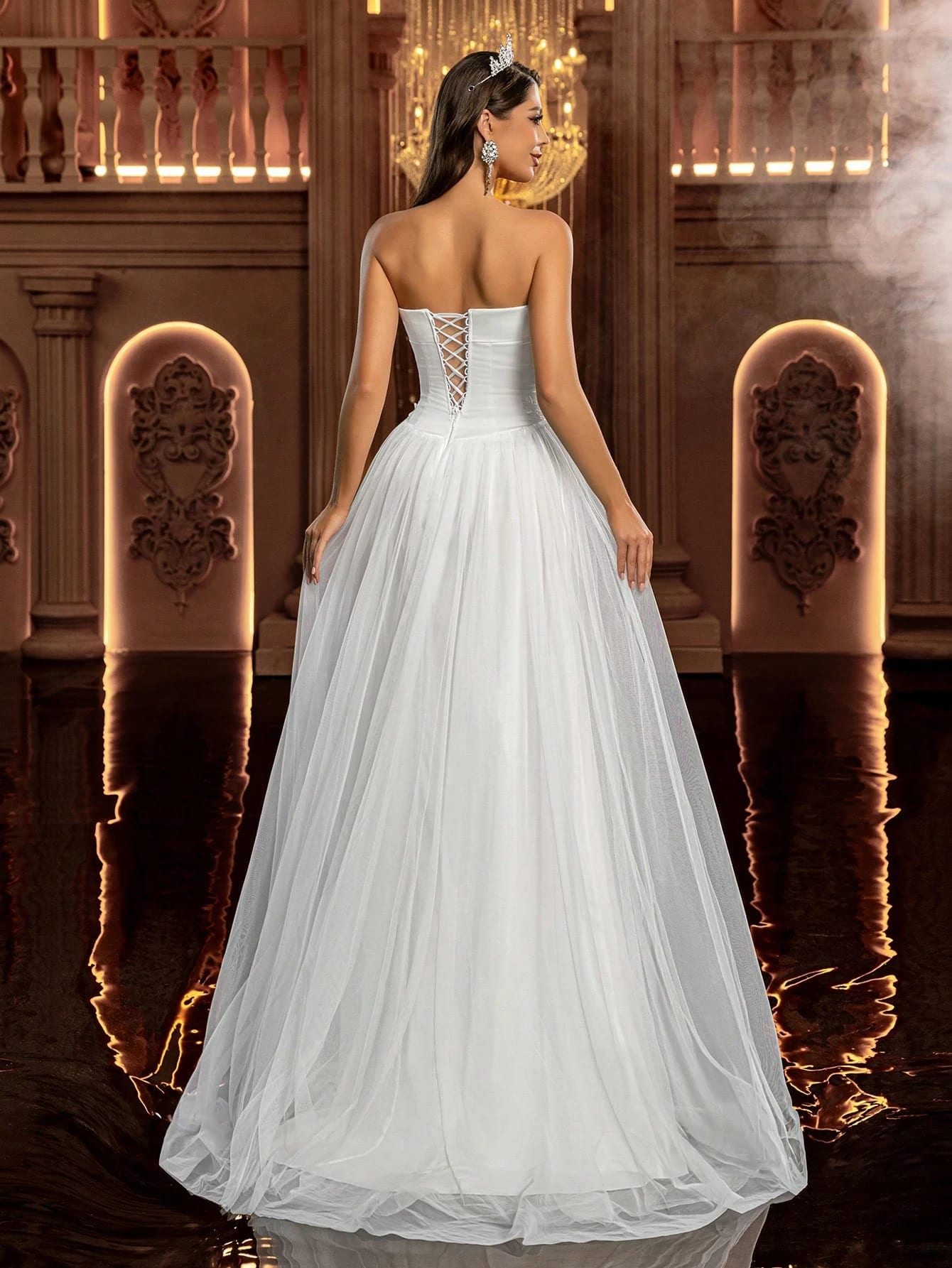 Glamrae Robe de soirée de mariage élégante et formelle pour femmes, blanche, automne, en