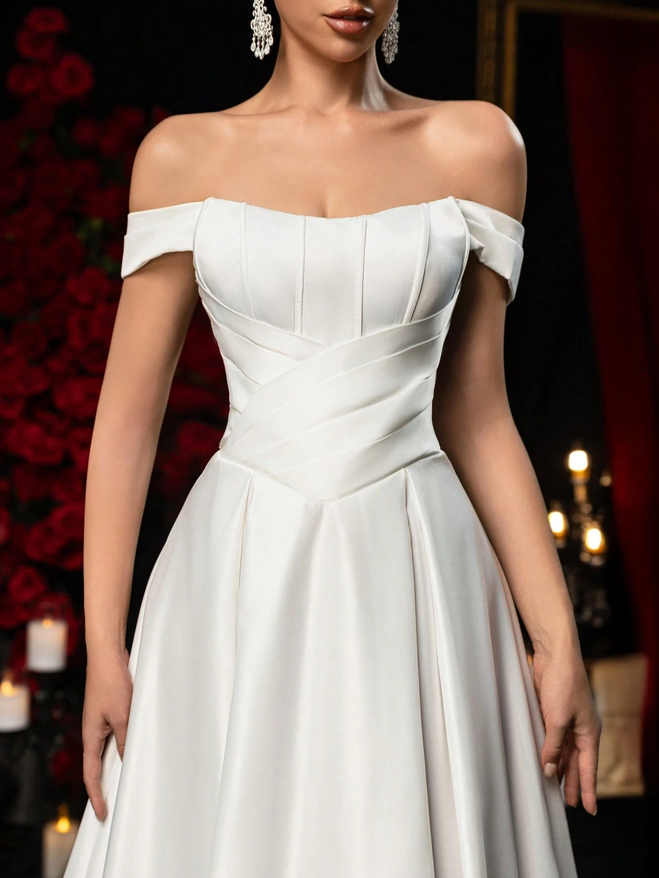 Glamrae Robe de mariée formelle élégante en satin blanc pour l'automne, col marin à — vue 3