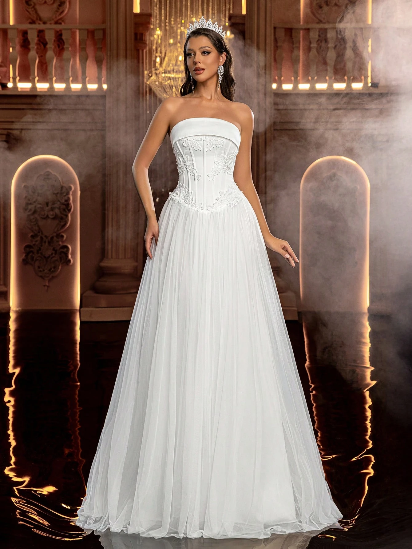 Glamrae Robe de soirée de mariage élégante et formelle pour femmes, blanche, automne, en — vue 3