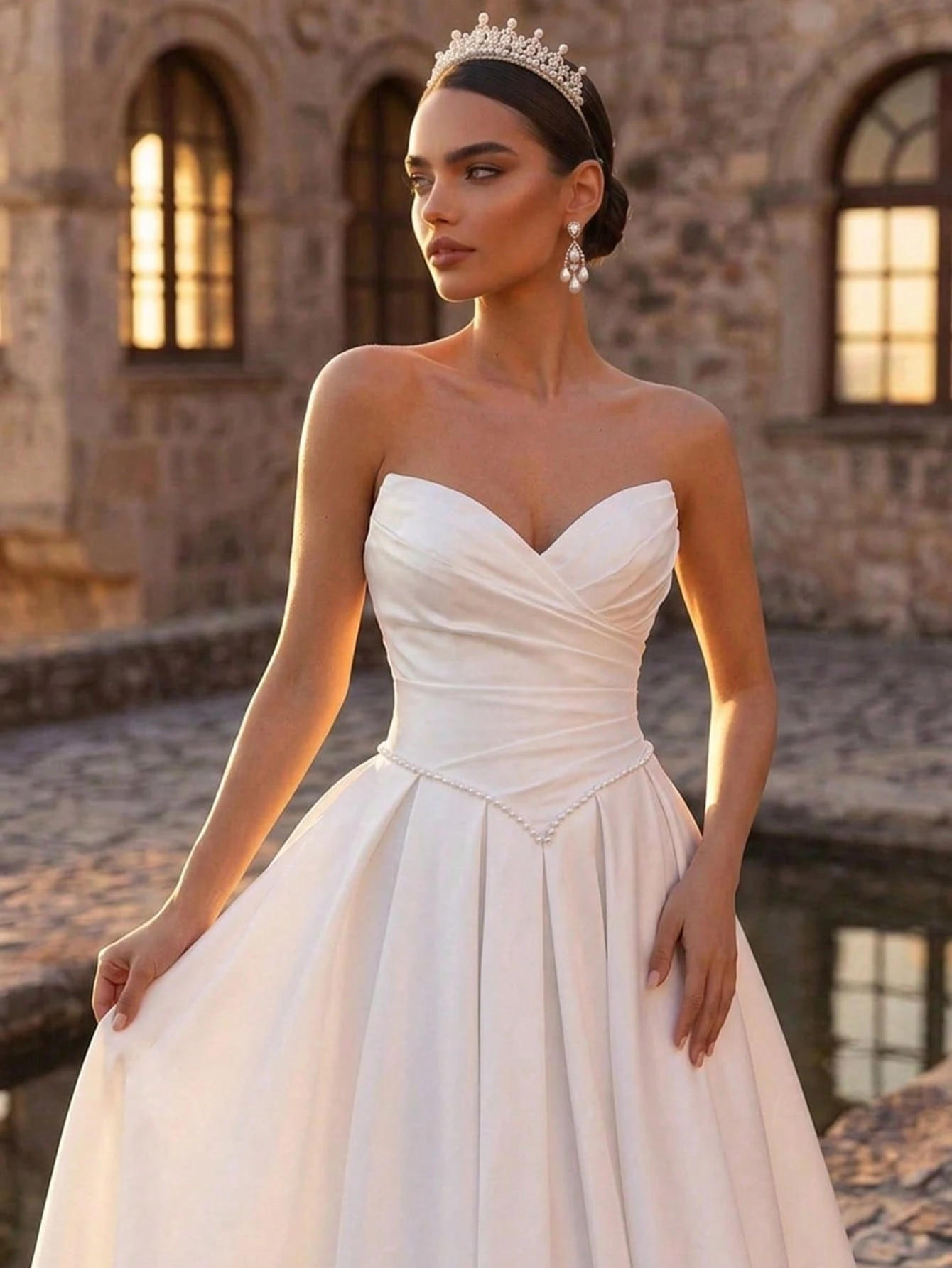Glamrae Robe élégante et luxueuse en satin plissé avec ourlet extra large, sans — vue 4