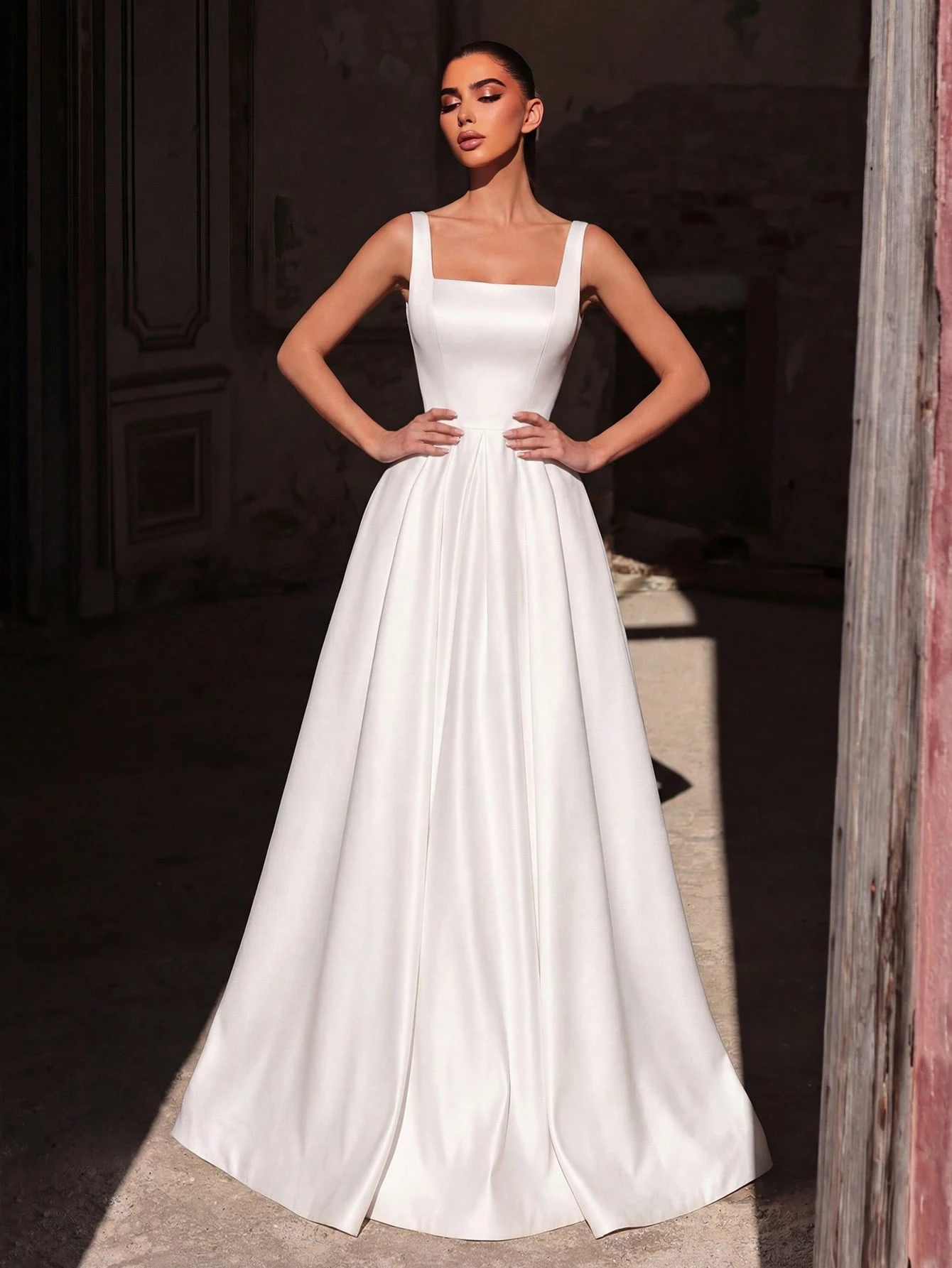 Elasola Robe de soirée longue sans manches vert jade élégante, en tissu satin non — vue 3