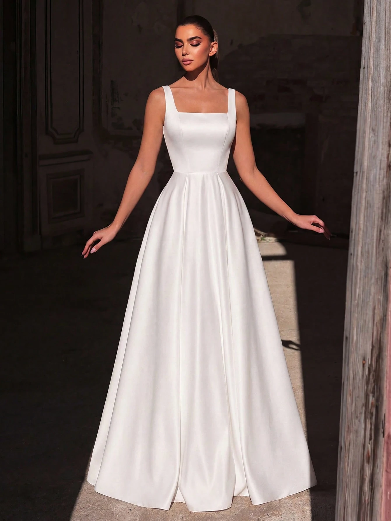 Elasola Robe de soirée longue sans manches vert jade élégante, en tissu satin non — vue 4